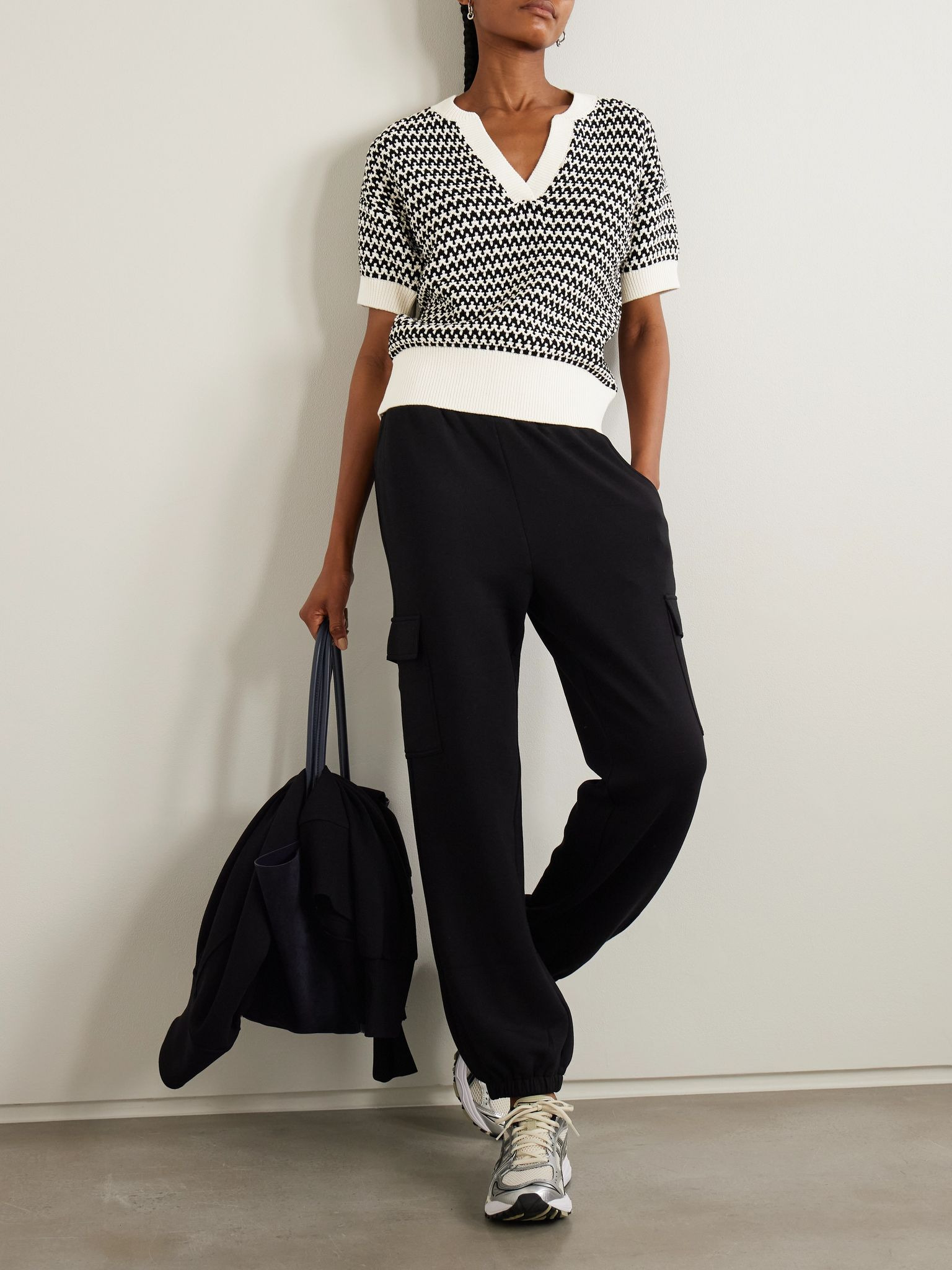 Dora striped textured-knit cotton top Off-white - 2