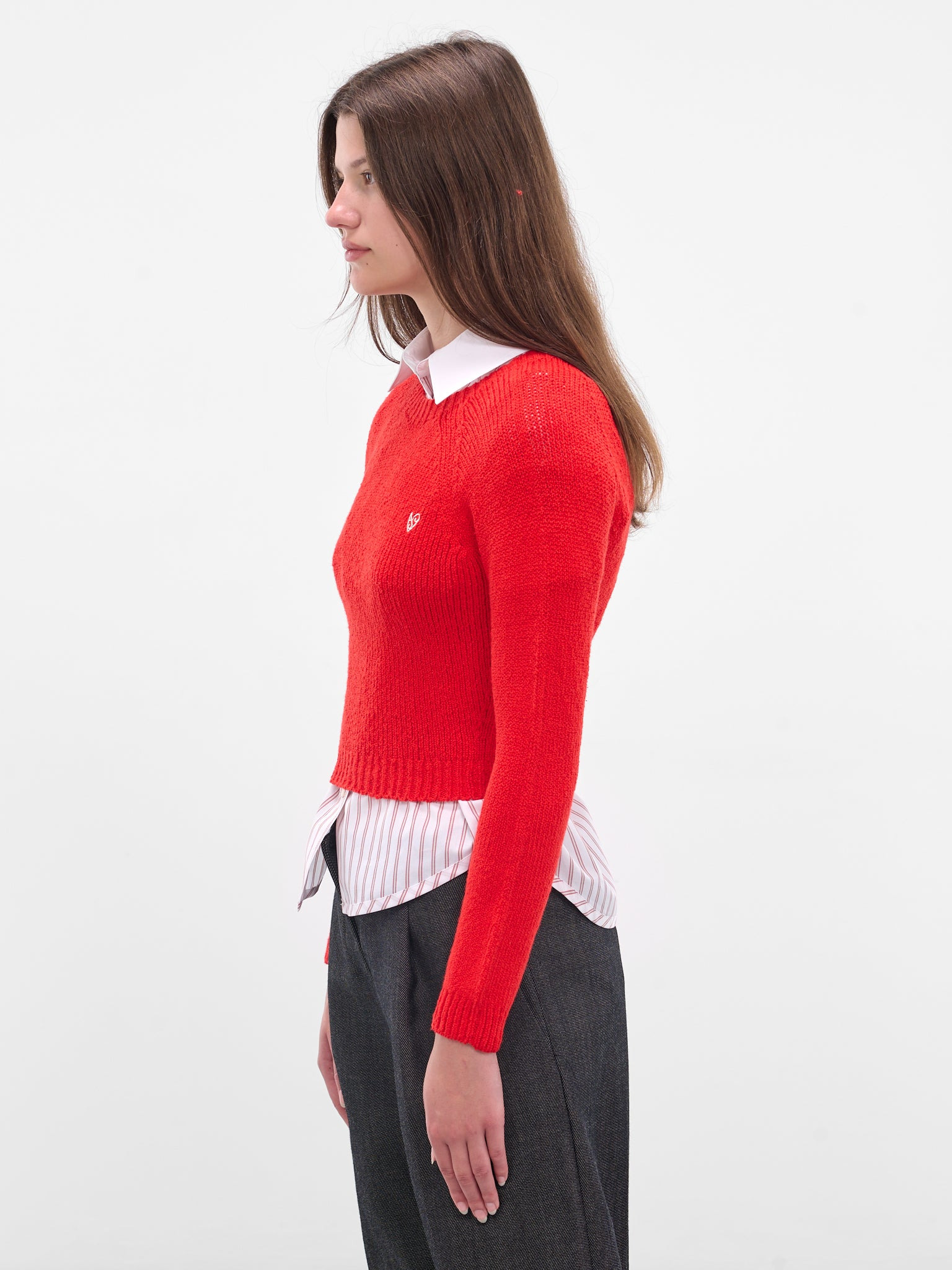 Red Cropped Knit Sweater - 2