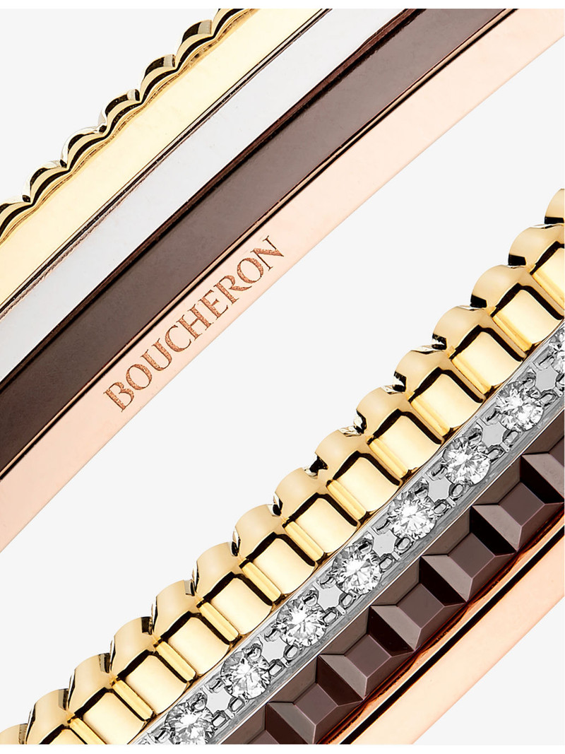 Boucheron Quatre Classique small PVD-coated 18ct yellow, white and pink gold and 0.78ct brilliant-cut diamond  outlook