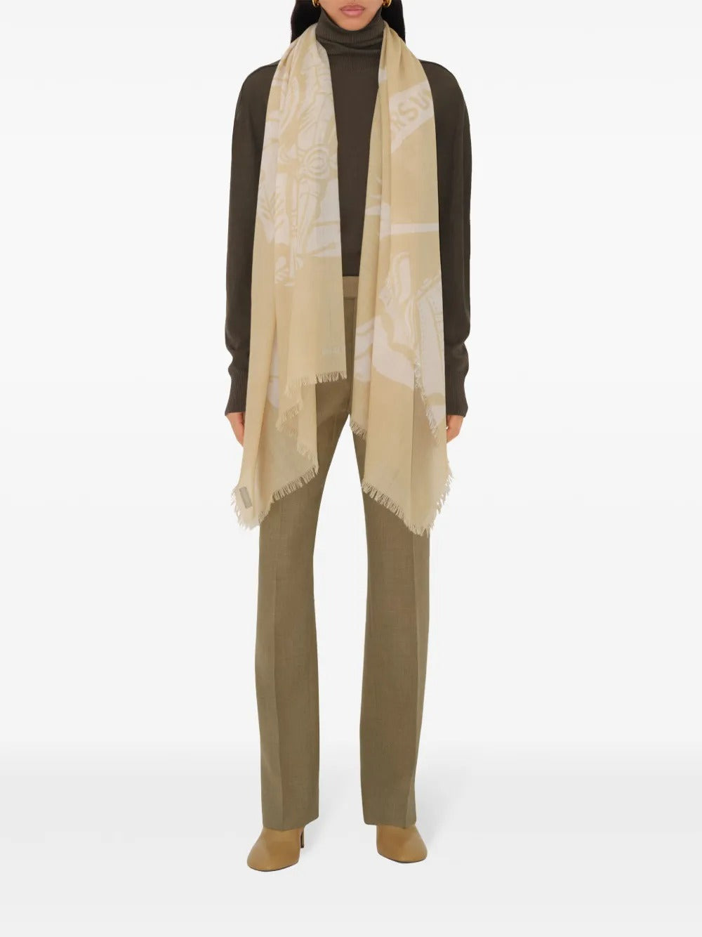 BURBERRY - Unisex Wide EKD Wool Scarf - 2
