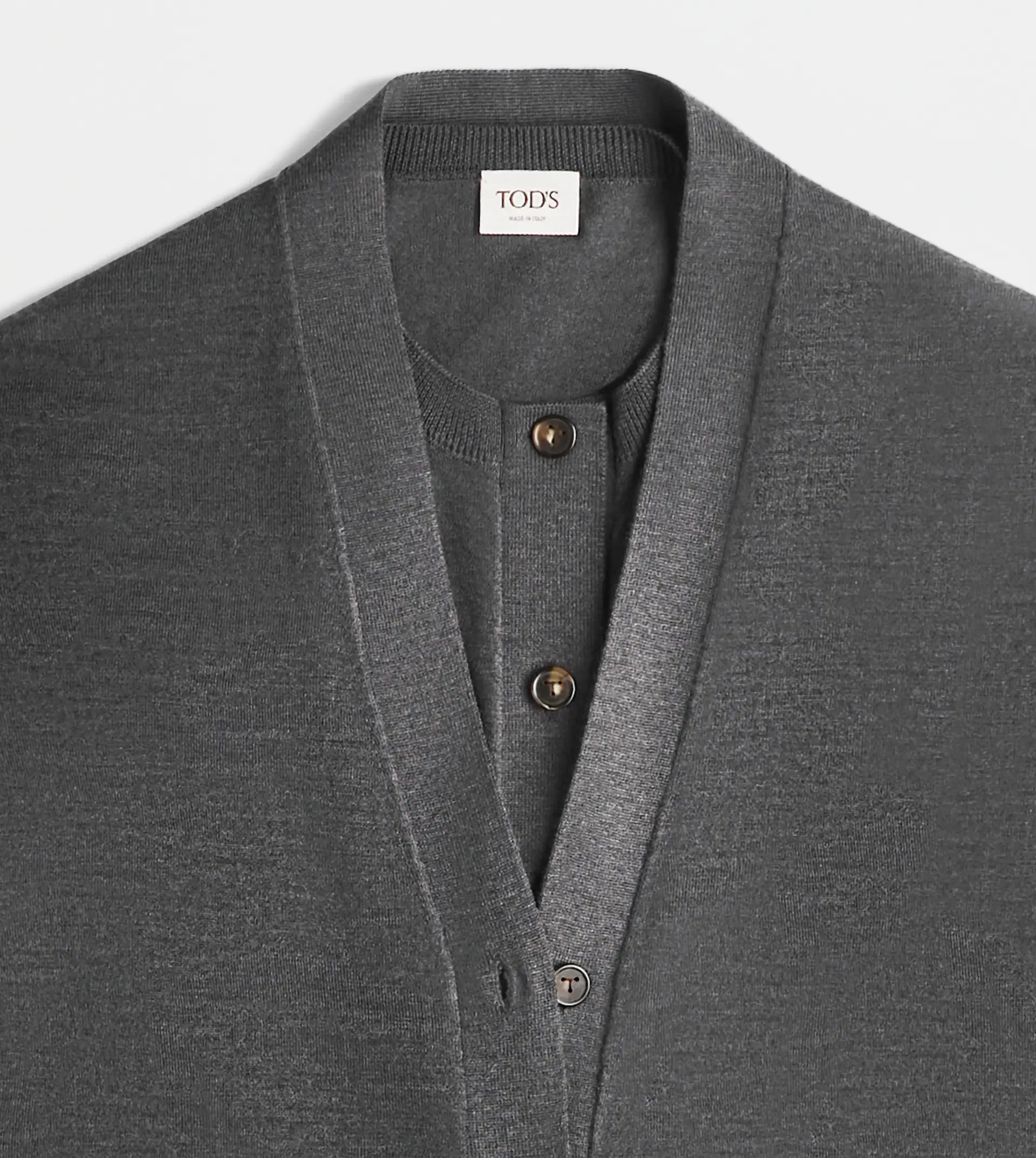 DOUBLE COLLAR SILK BLEND CARDIGAN - GREY - 9