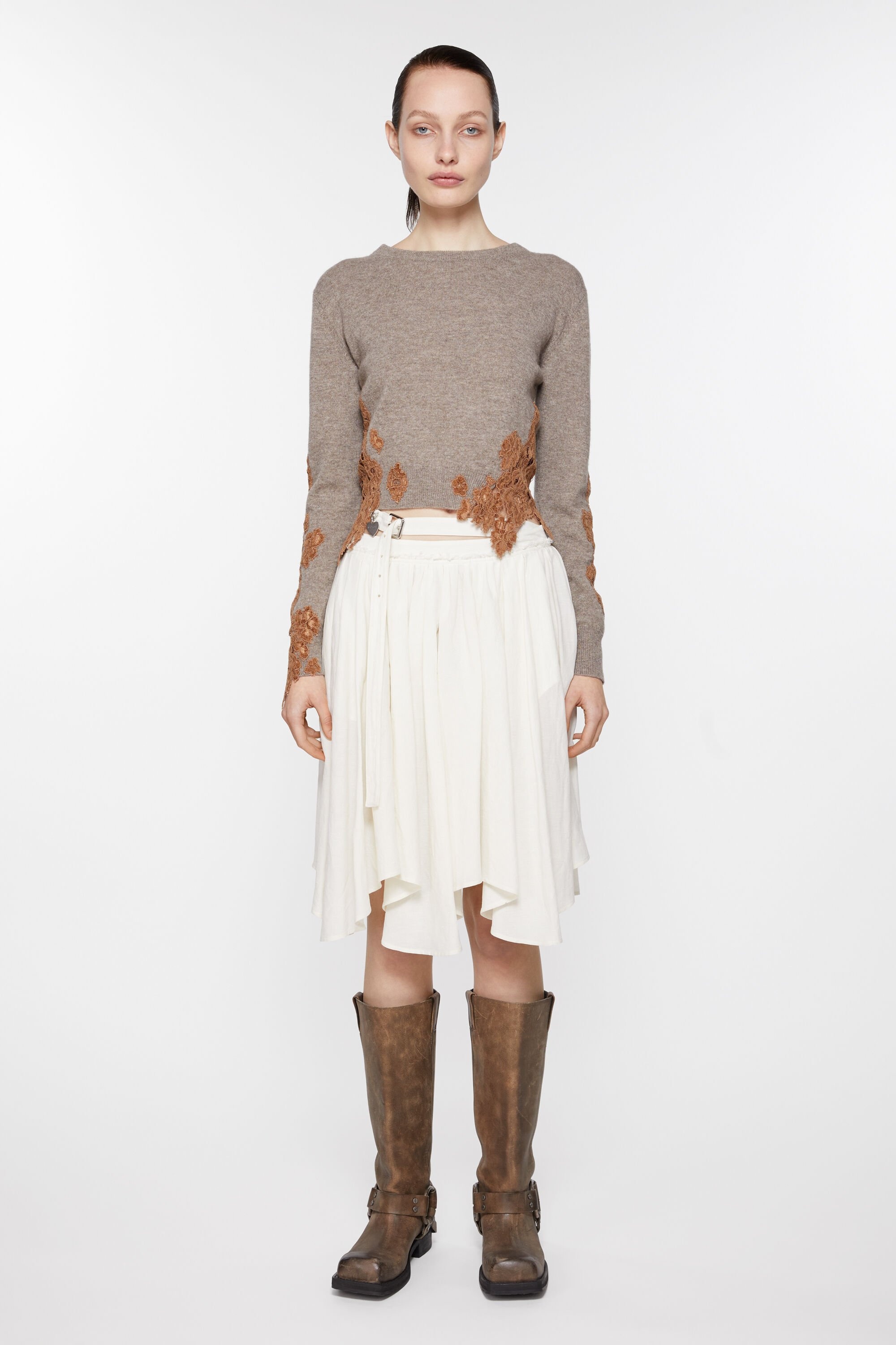 Asymmetric pleated skirt - Warm white - 2