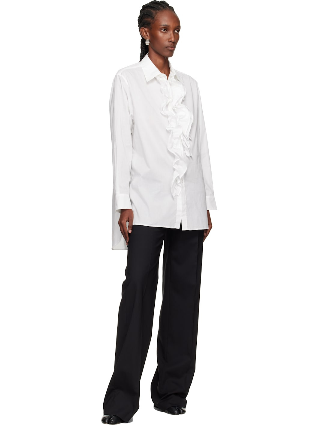 White Cotton Lawn Untrimmed Frill Shirt - 4