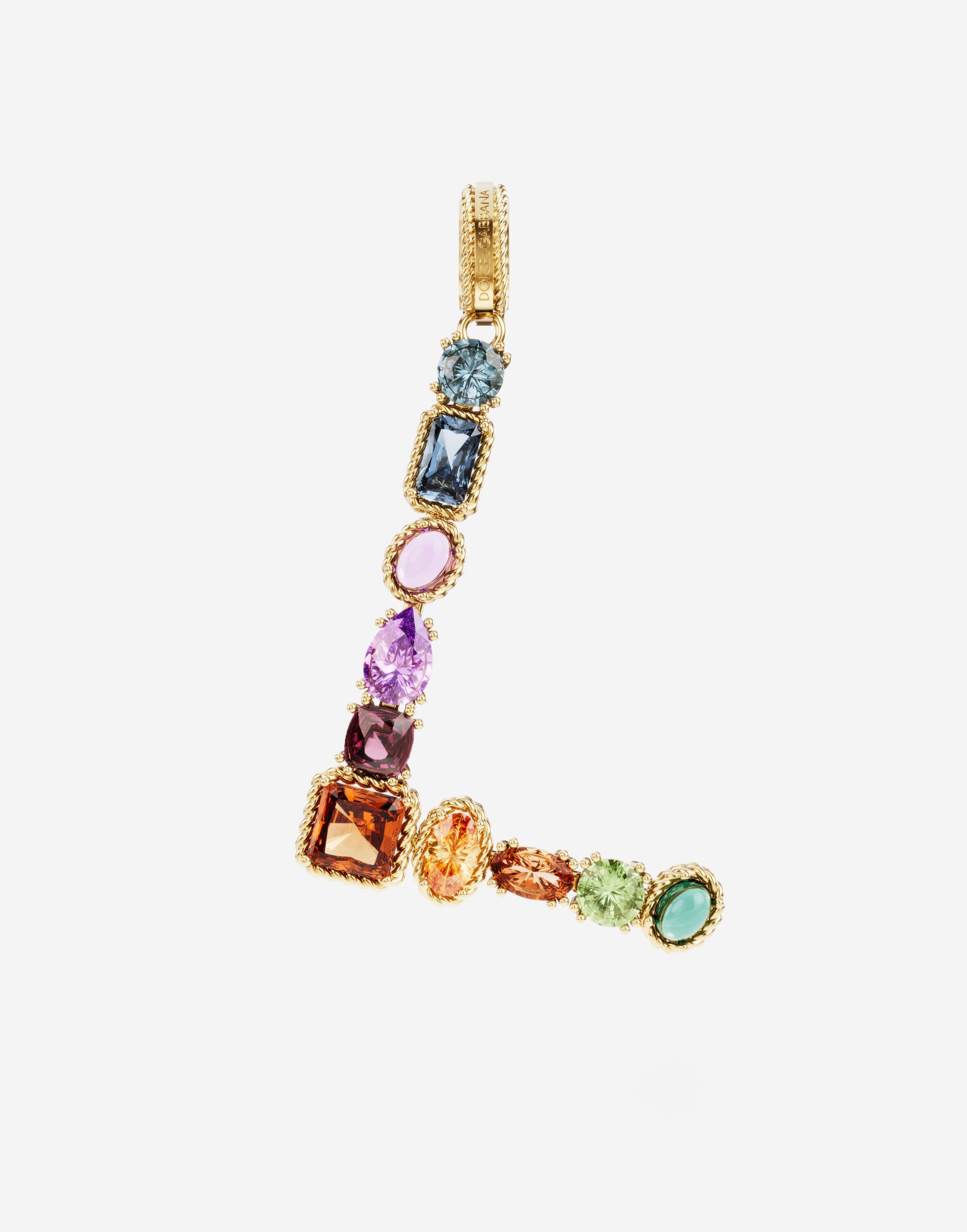 Rainbow alphabet L 18 kt yellow gold charm with multicolor fine gems - 1