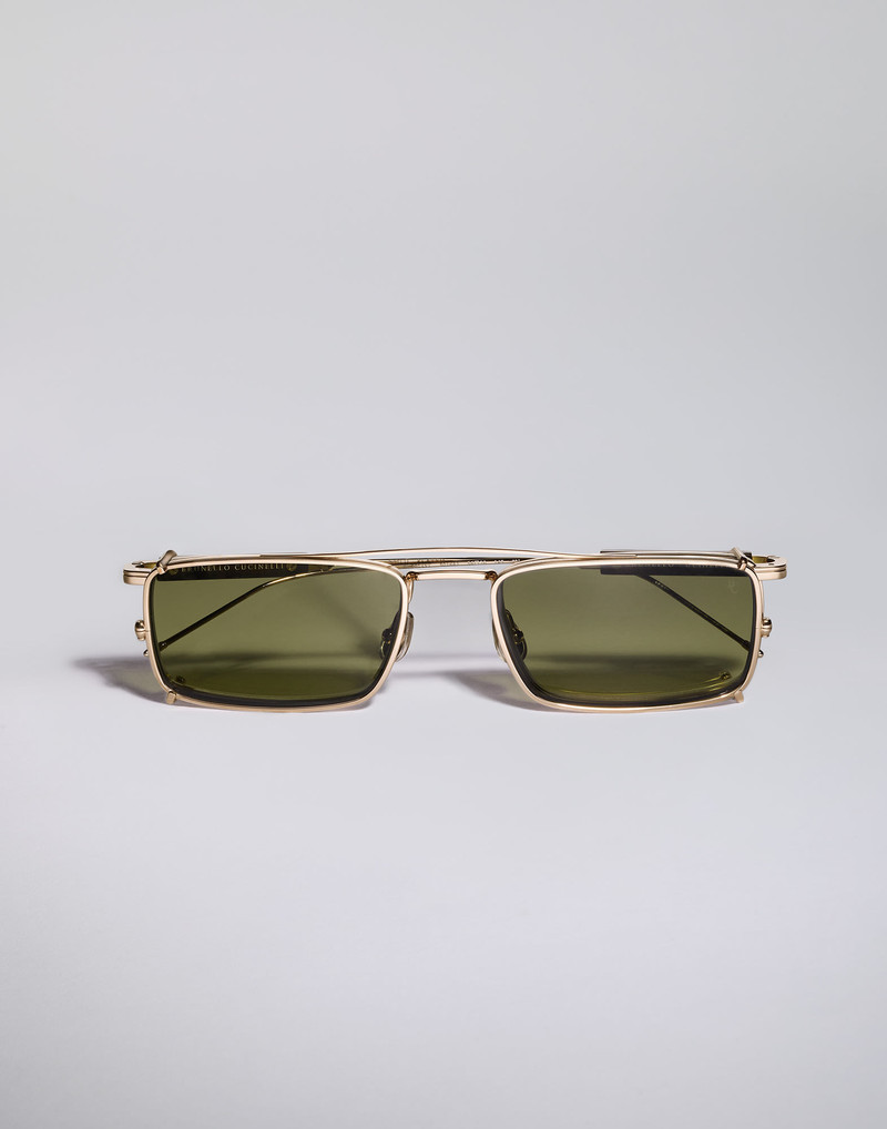 18k gold-plated titanium and horn frame with clip-on sun lens 1