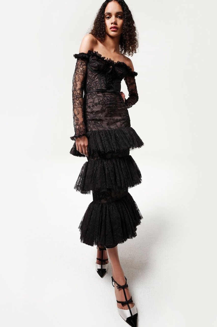 Tiered Chantilly Lace Midi Dress - 1