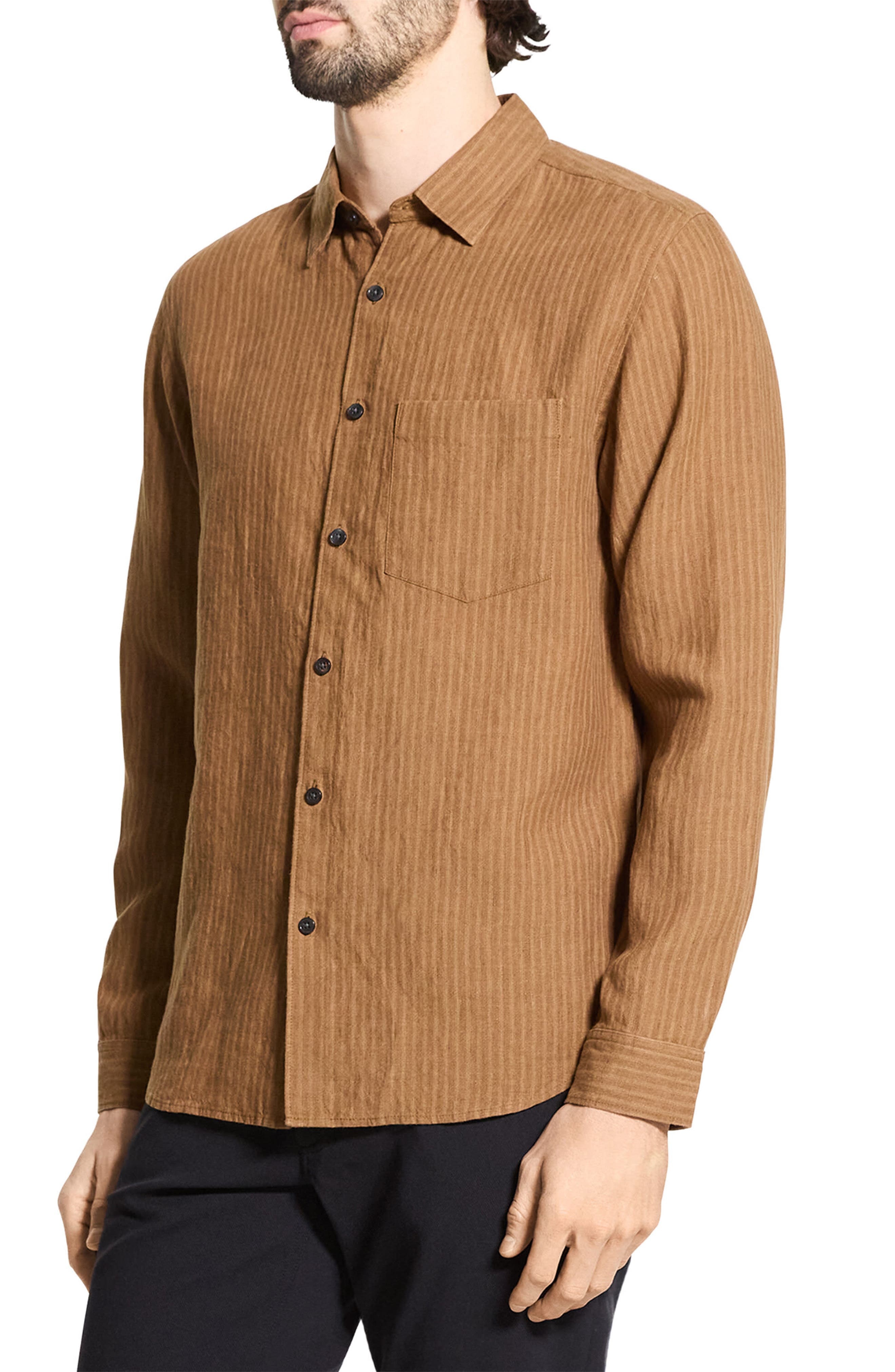 Theory Irving Slub Linen Button-Up Shirt in Deep Tobacco at Nordstrom - 4