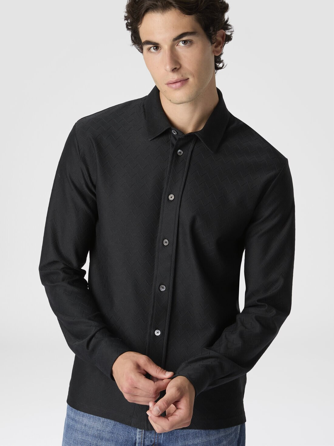 Zigzag Jersey Cotton Shirt Tone on Tone - 4