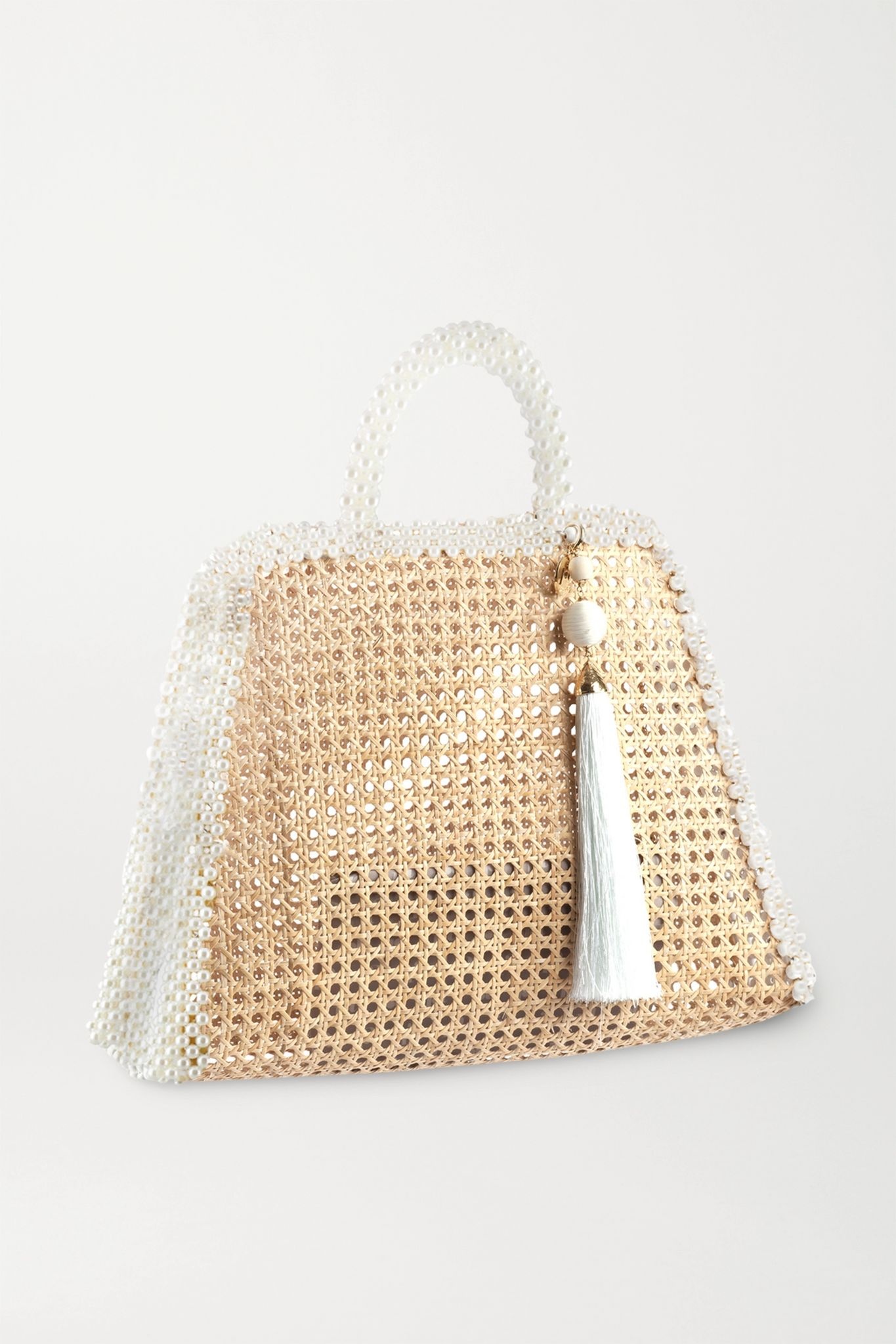 Lido faux pearl-embellished wicker tote - 1