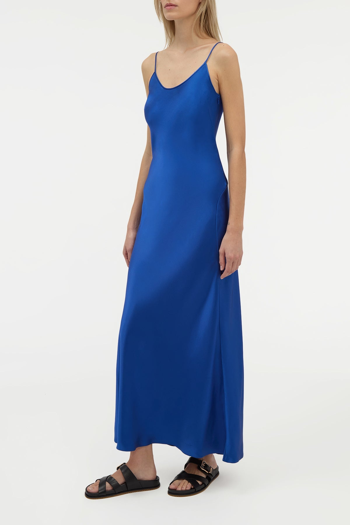 Jesaba Slip Maxi Dress in Cobalt Silk Satin - 3