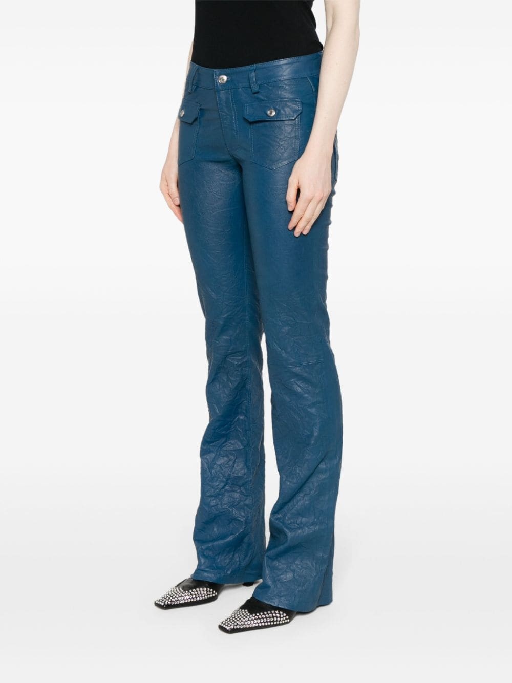 Hippie crinkled leather flared trousers - 3