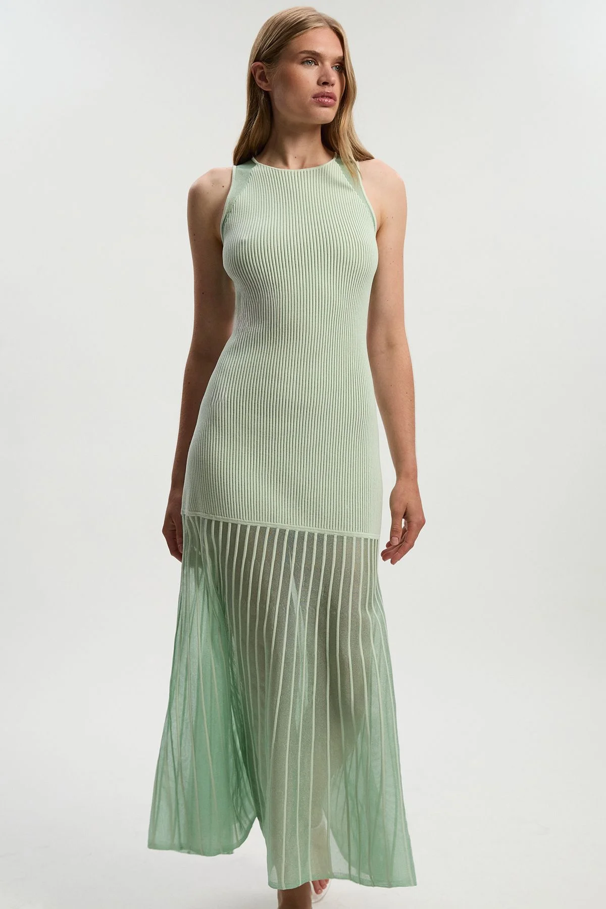 Sleeveless Viscose Blend Knitted Dress With Sparkle Sheer Details - 1