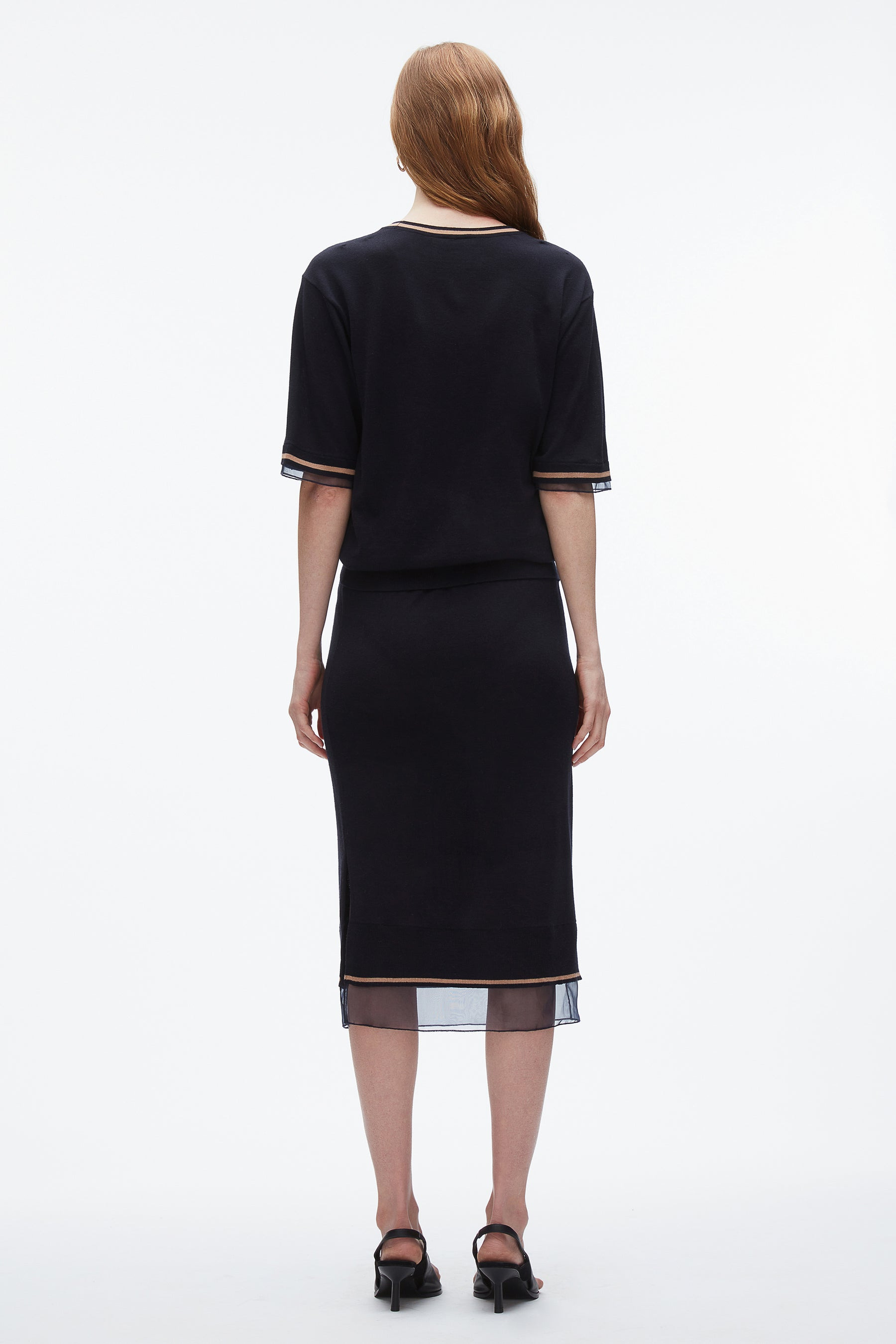 French Tuck Knit Dress with Organza - 4