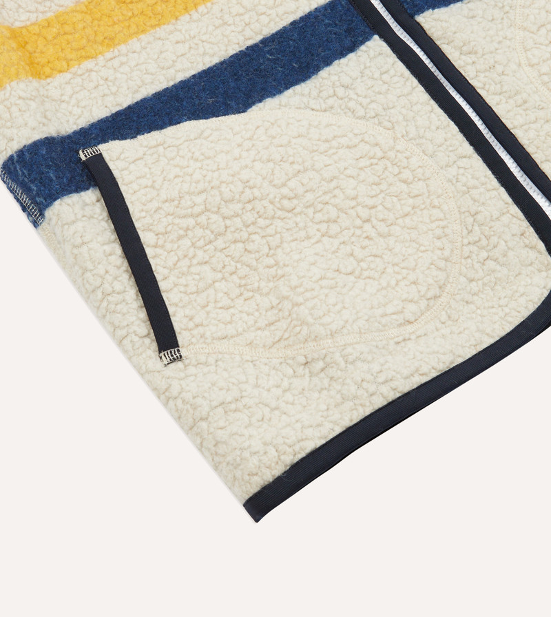 Ecru Stripe Boucle Wool Zip Fleece Vest 4