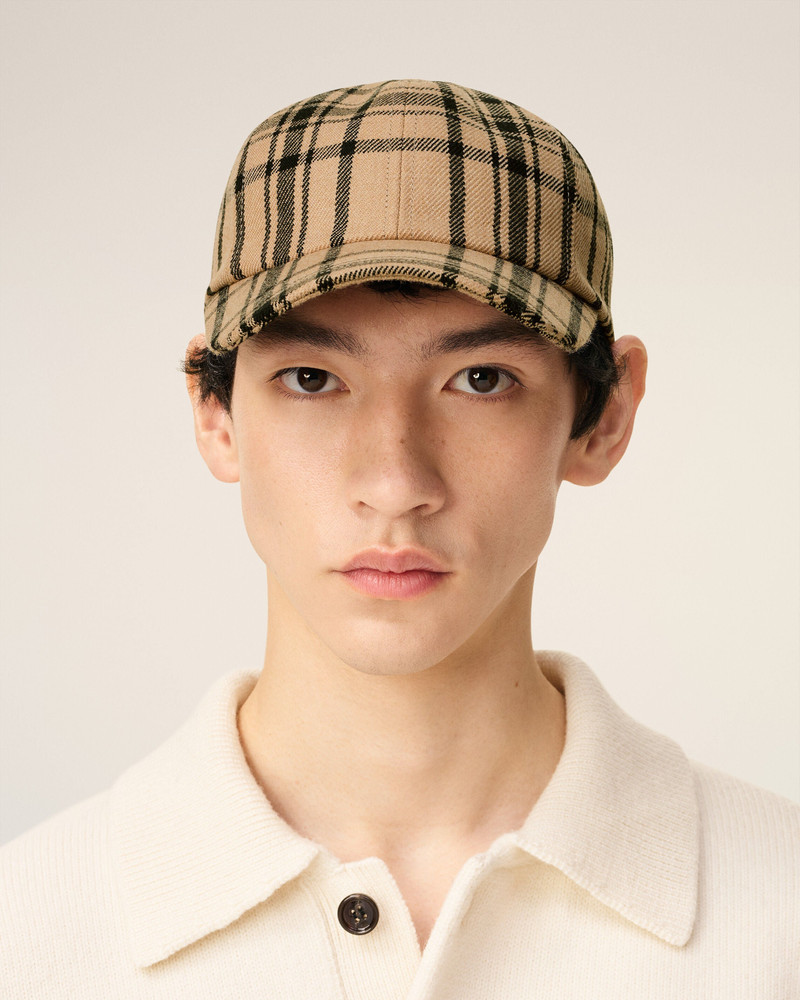 AMI Paris BROWN WOOL CHECKED PATCH CAP outlook