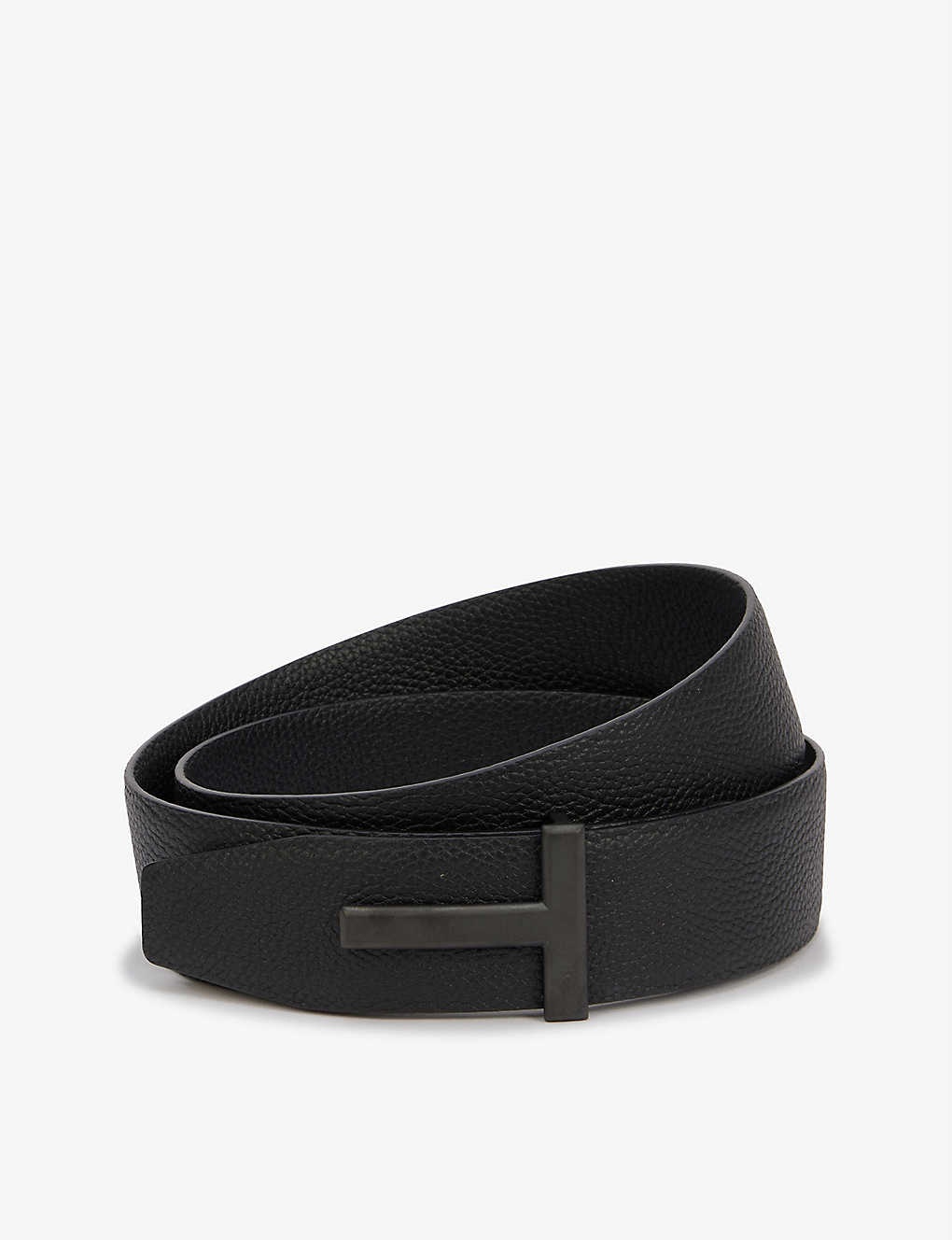 Reversible brand-plaque leather belt - 1