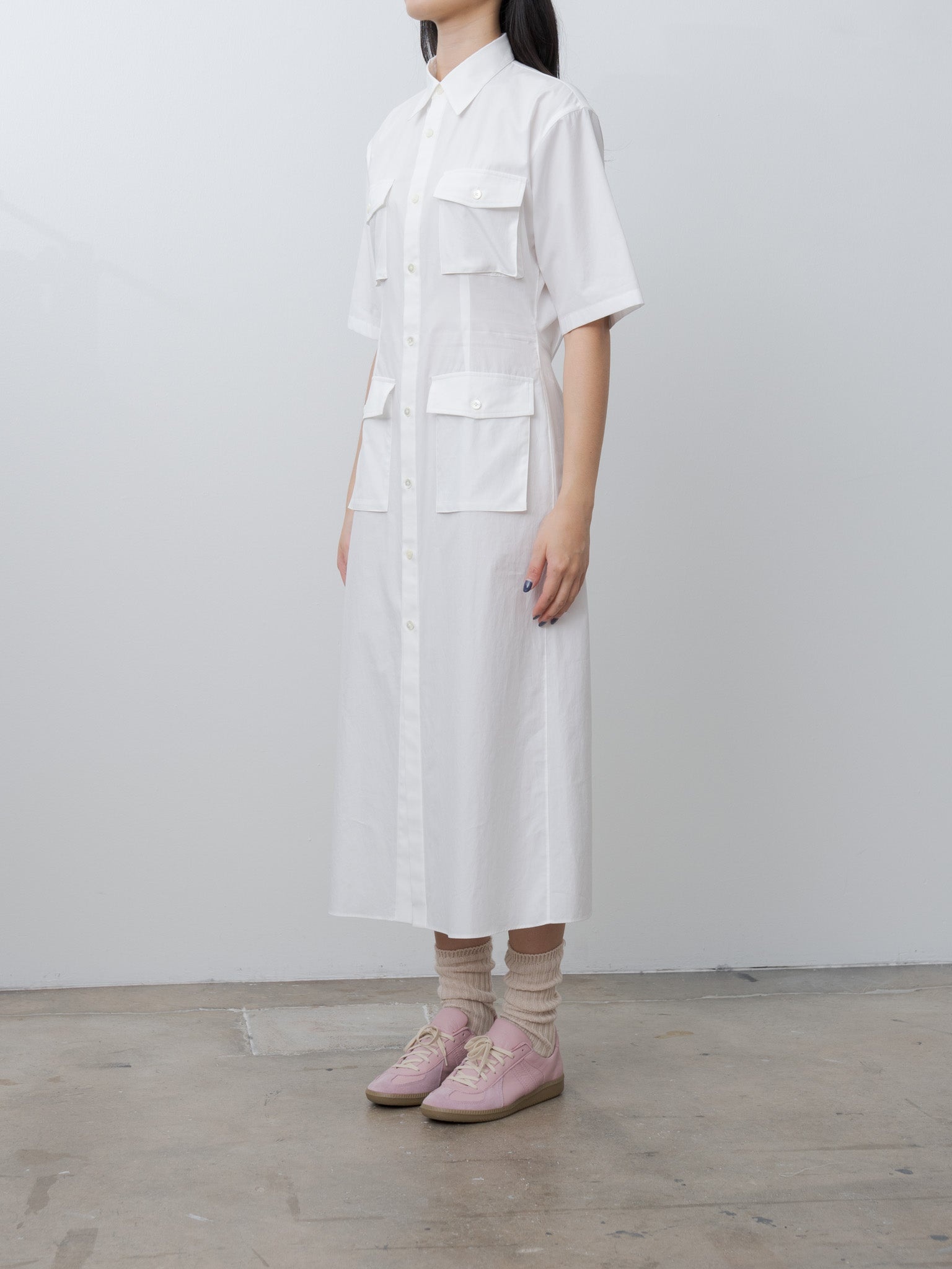 Washed Finx Twill Shirt Dress - White - 4