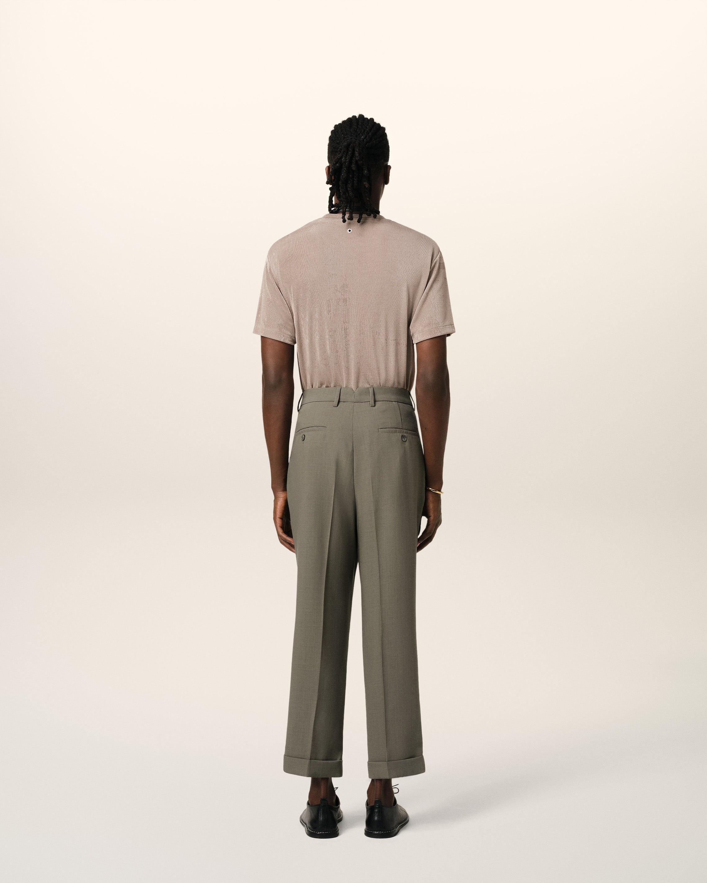 TAUPE WOOL CARROT FIT TROUSERS - 4