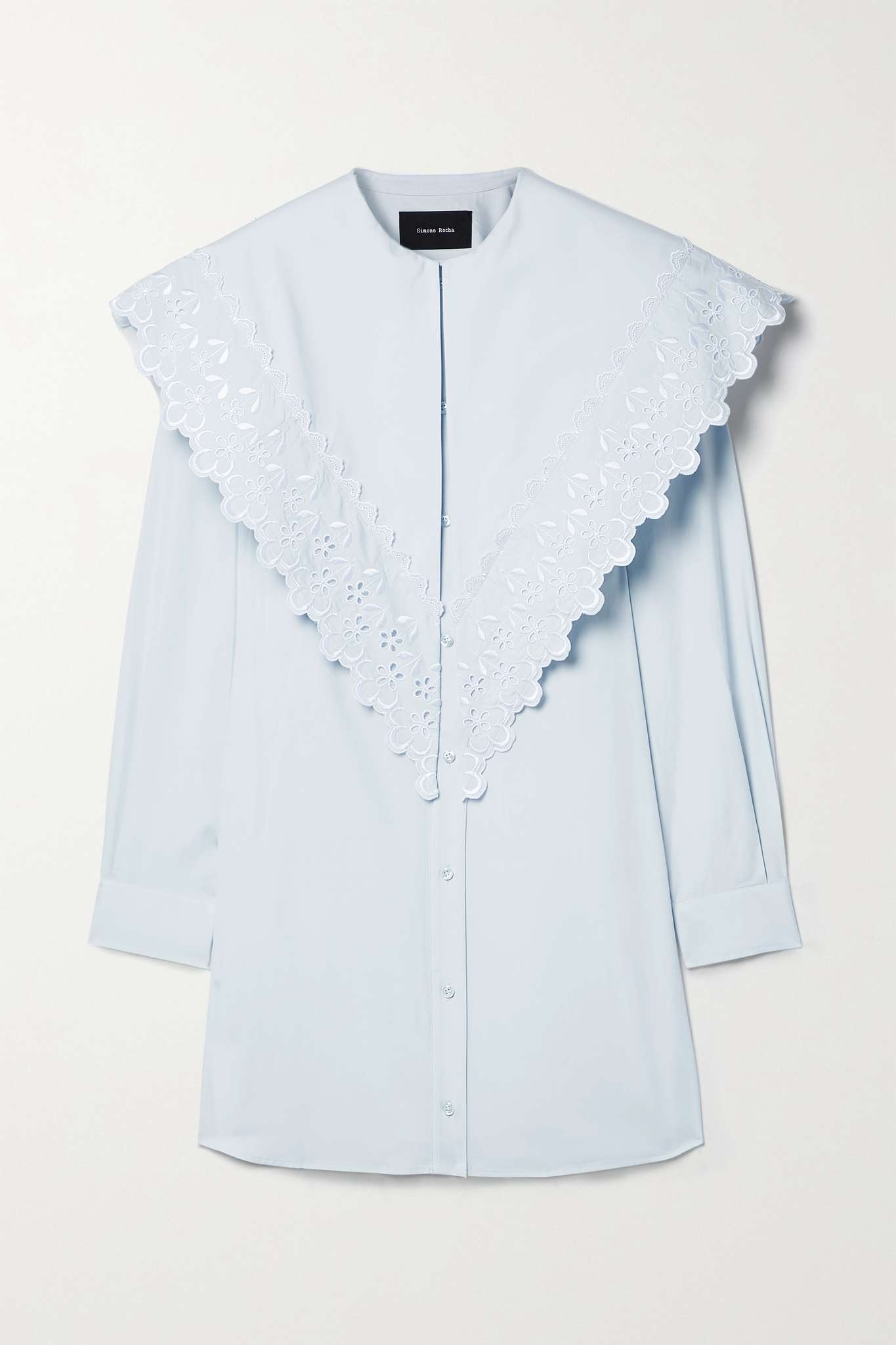 Broderie anglaise-trimmed cotton-poplin shirt dress - 1