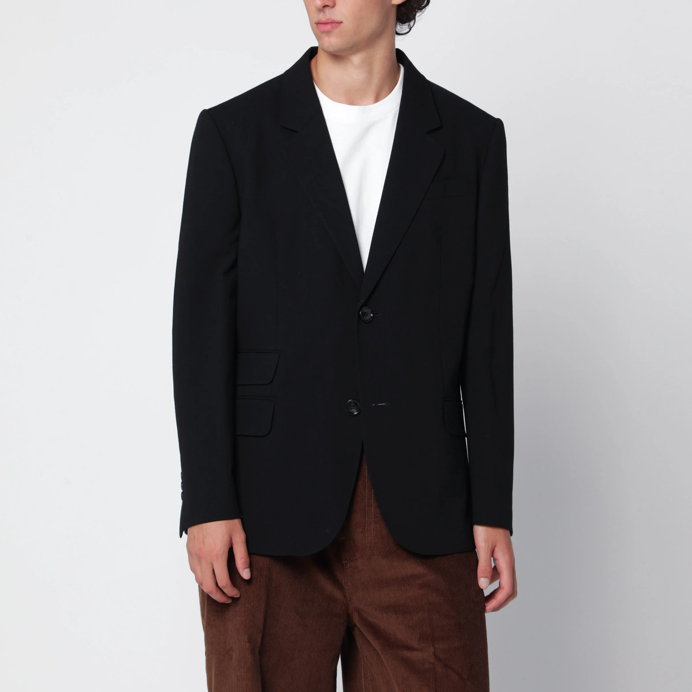 Black straight wool blazer - 1