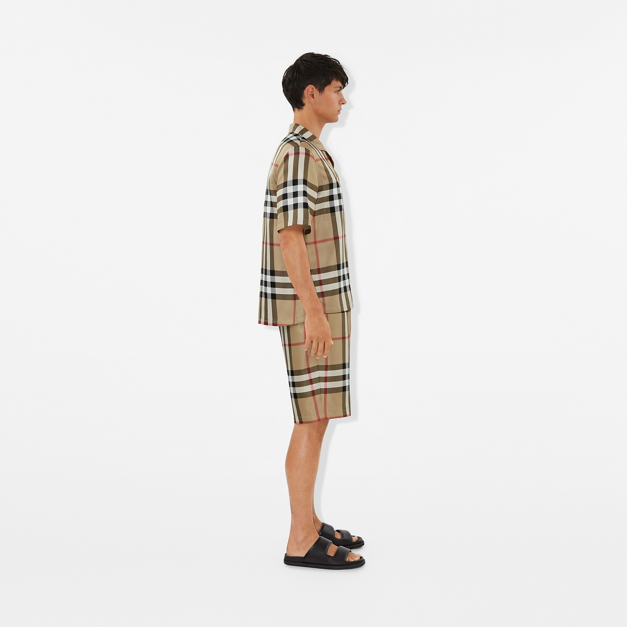 Short-sleeve Check Silk Shirt - 3