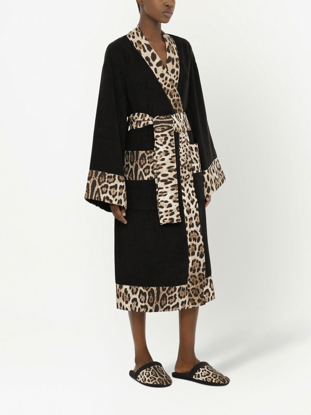 leopard print-trim bathrobe - 2