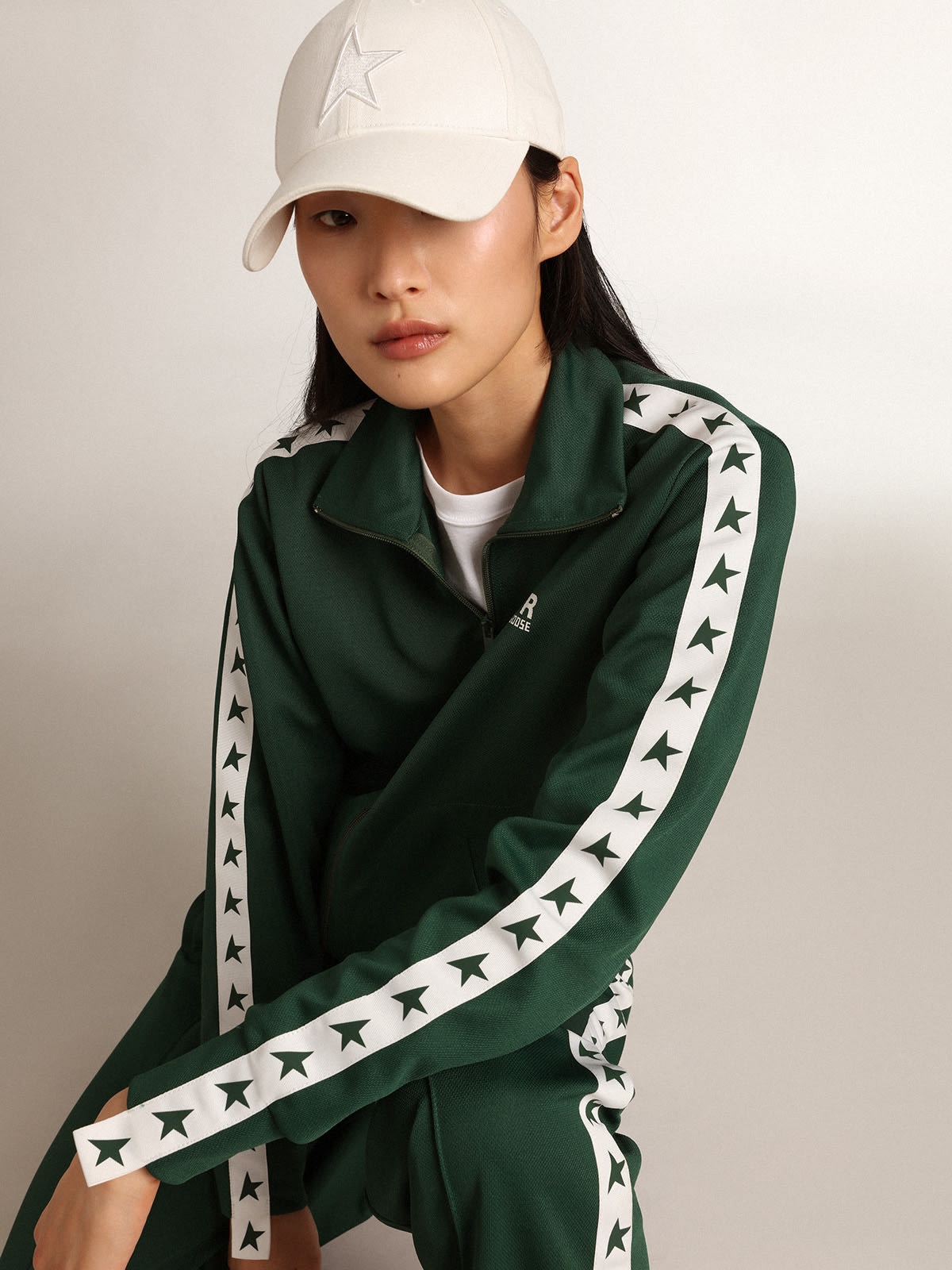 Bright-green Denise Star Collection zipped sweatshirt with white strip and contrasting green stars - 5