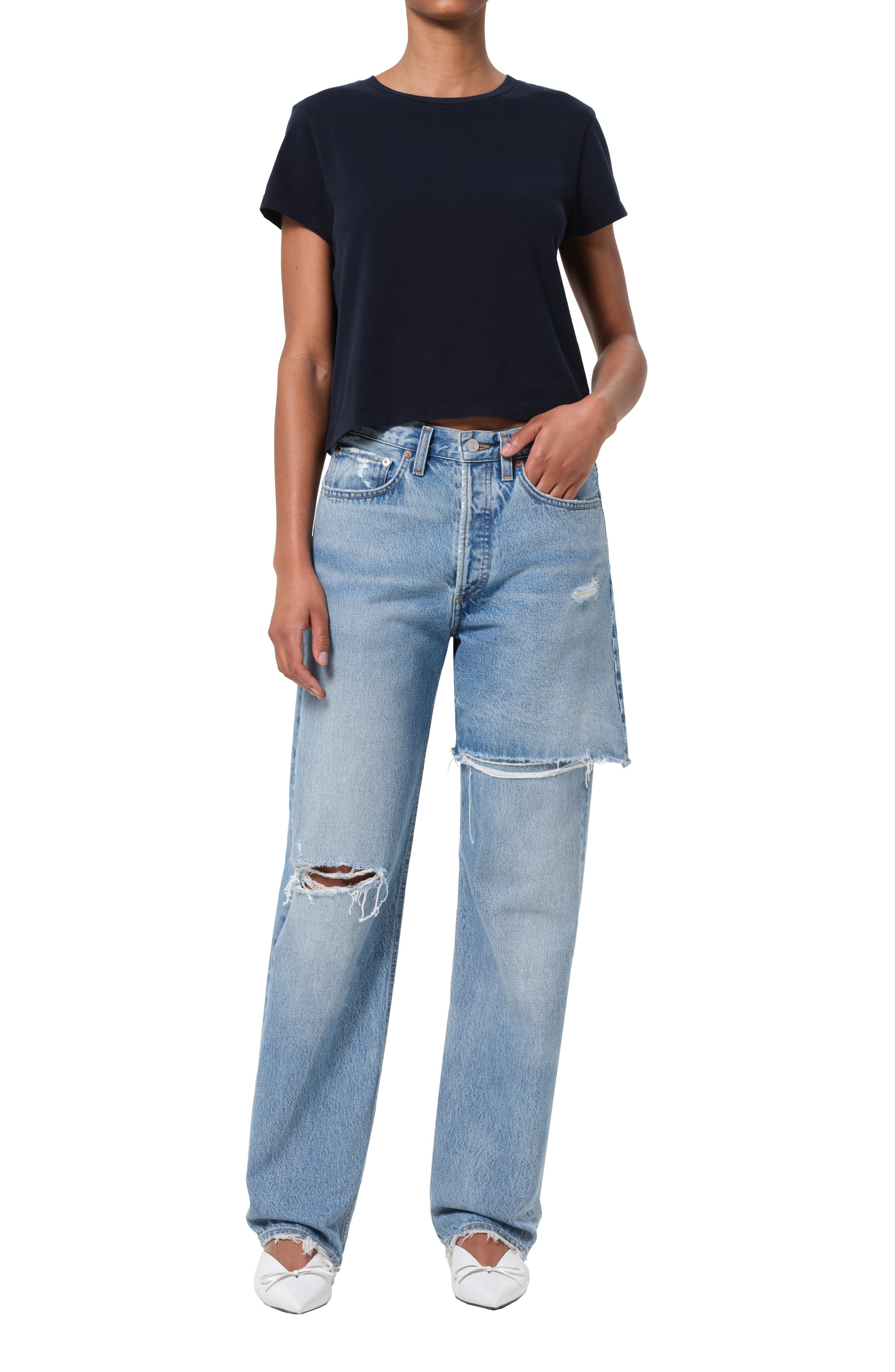 AGOLDE Amryn Double Layer Ripped Straight Leg Jeans in Release at Nordstrom - 5