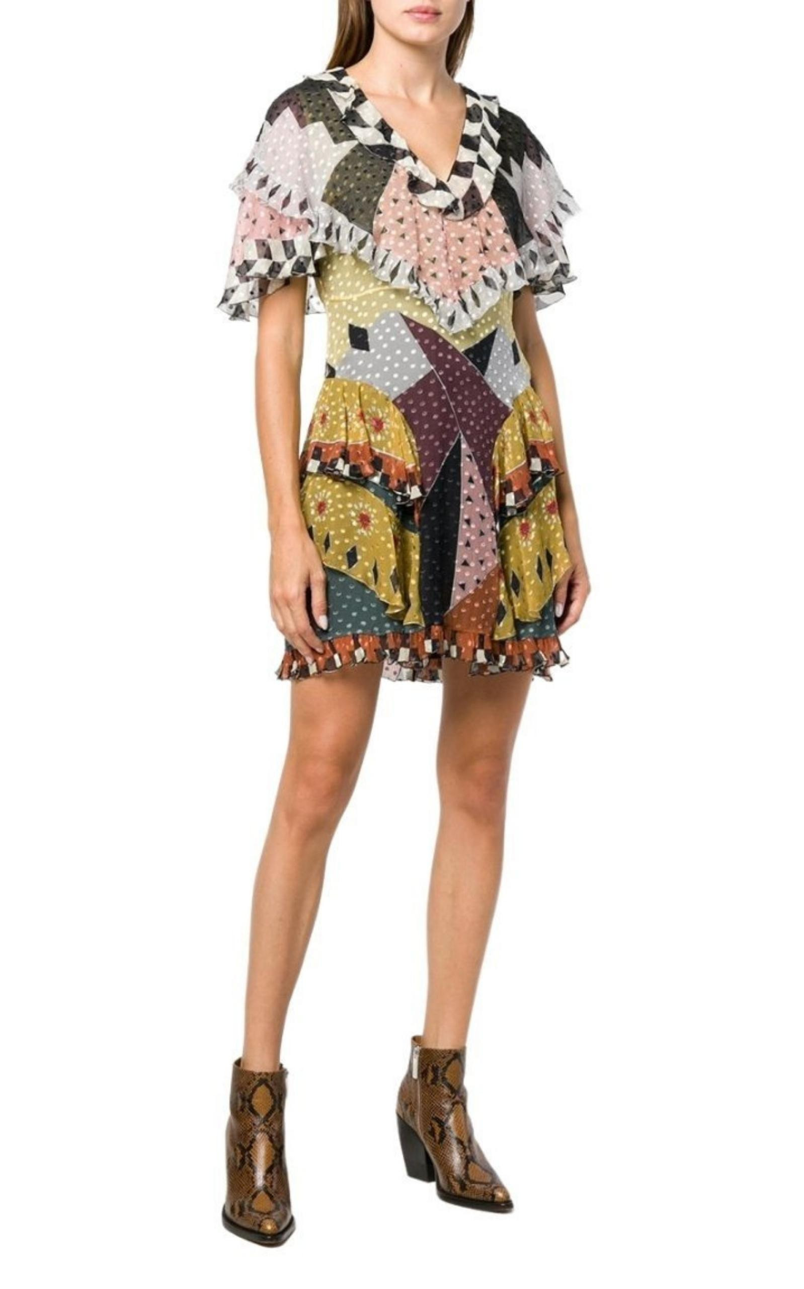 Geometric Print Silk Dress - 4