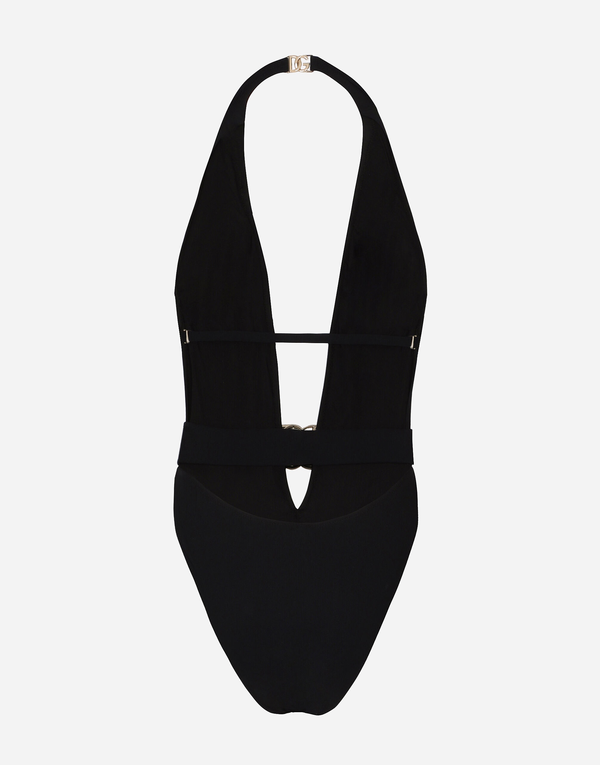 One-piece swimsuit with plunging neck and belt - 2