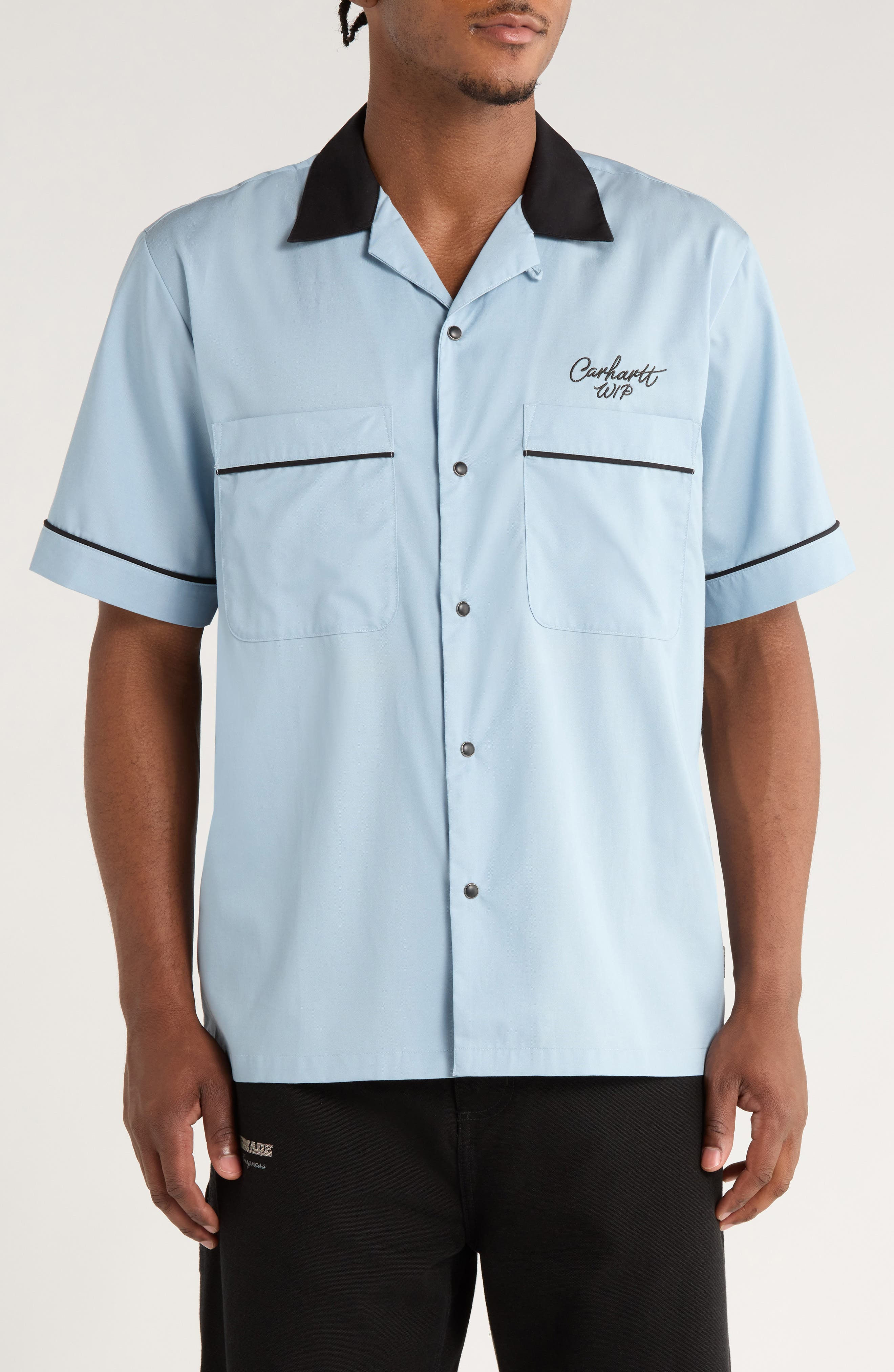 Carhartt Work In Progress Bowling Shirt in Blue Fog /Black at Nordstrom - 1