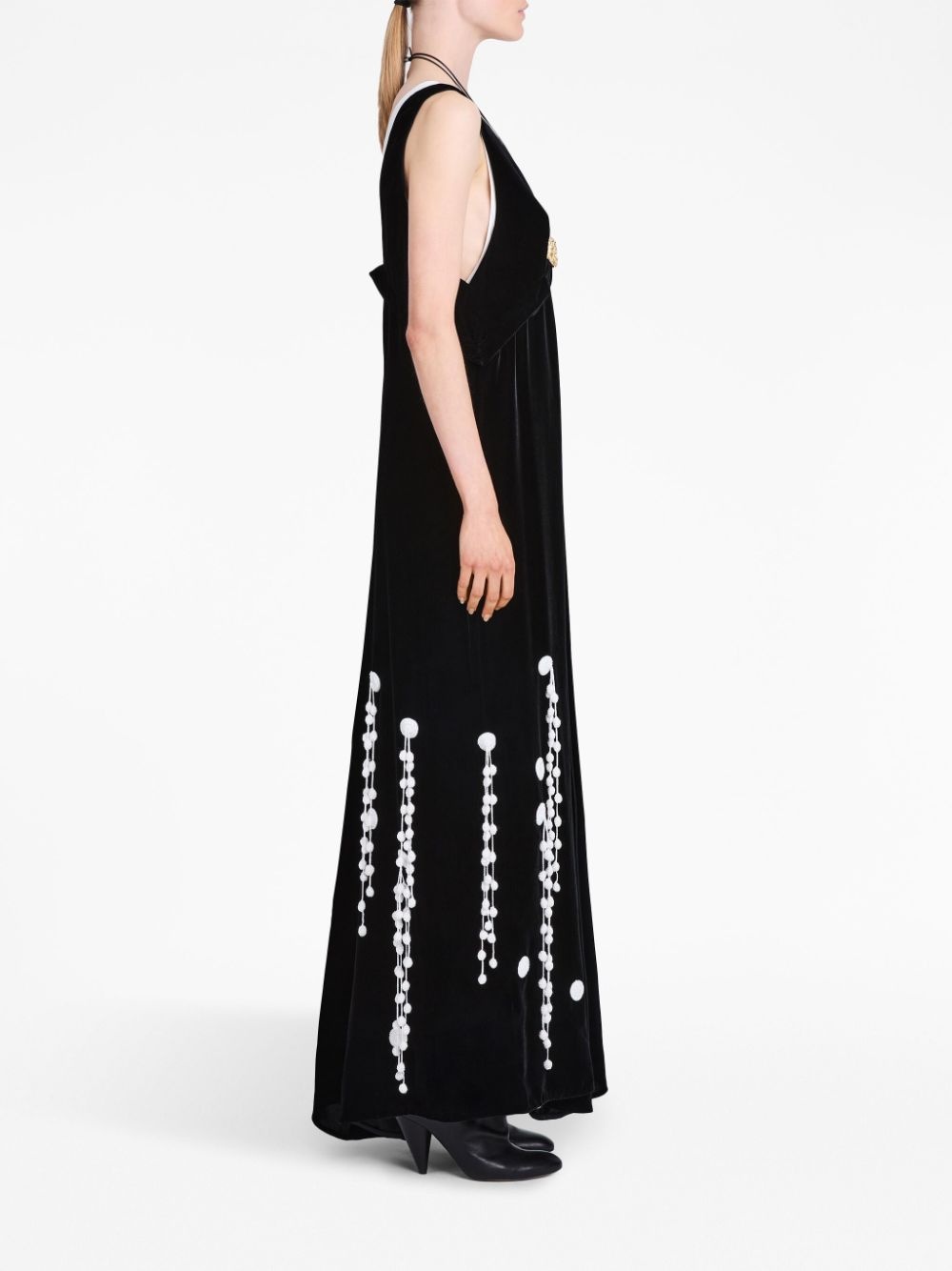embroidered A-line velvet dress - 3