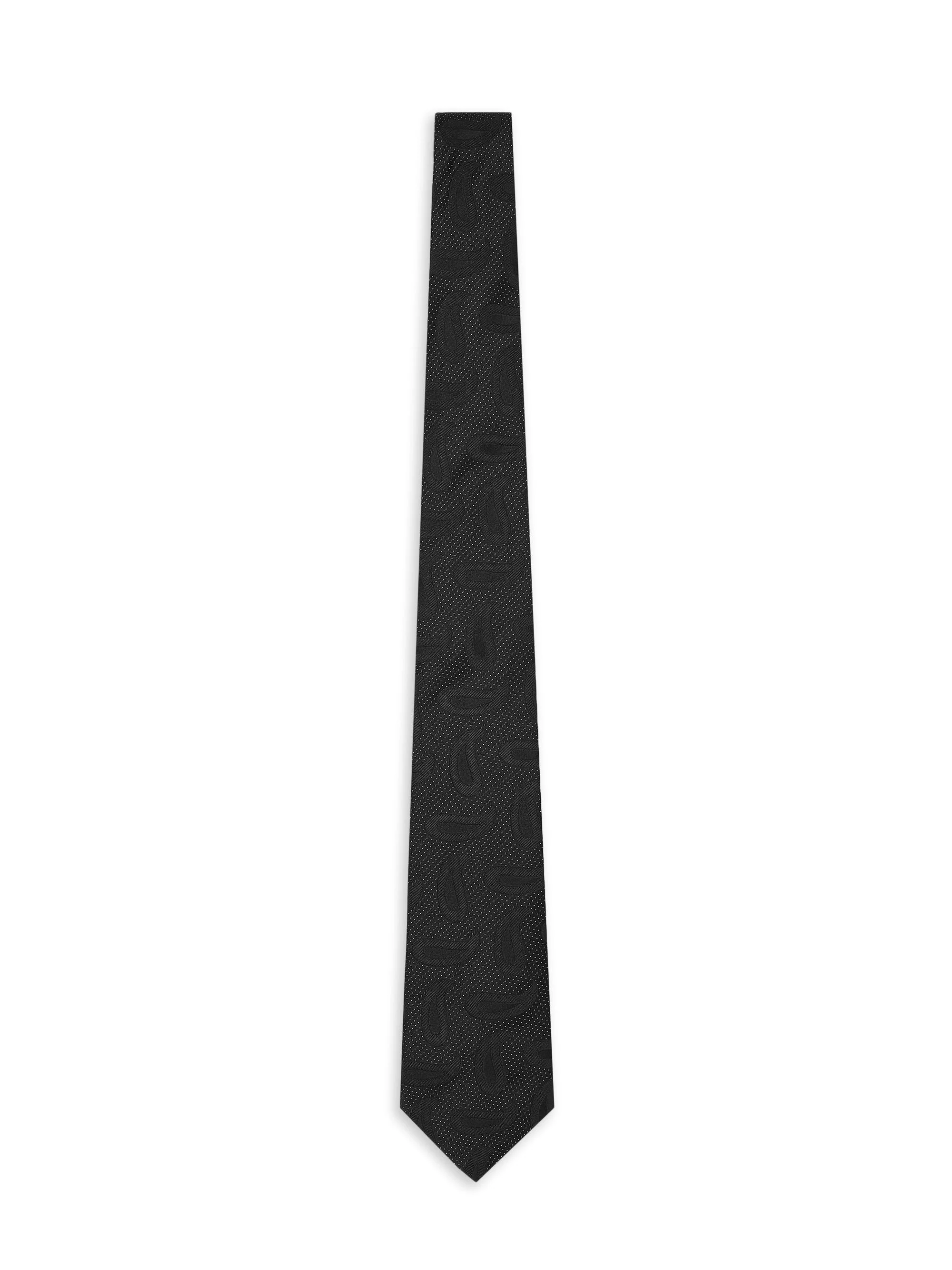 Men's Jacquard Silk Tie - Black - 1