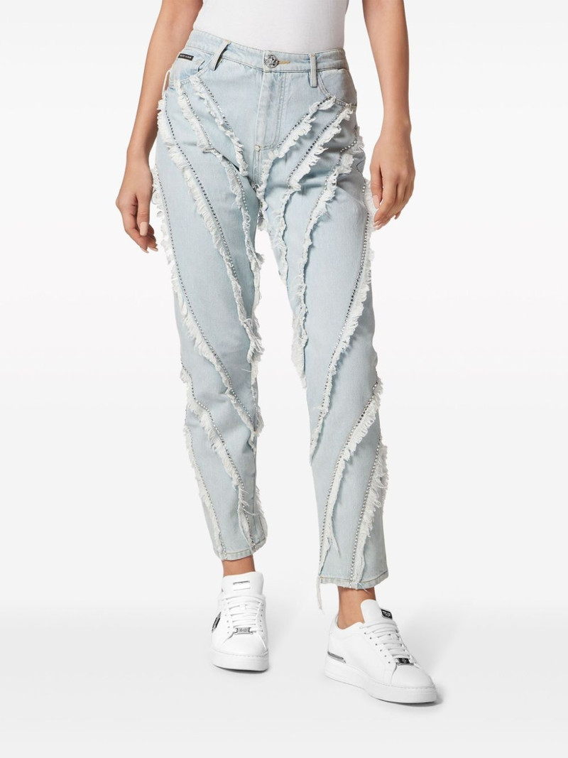 PHILIPP PLEIN distressed rhinestone-embellished jeans outlook