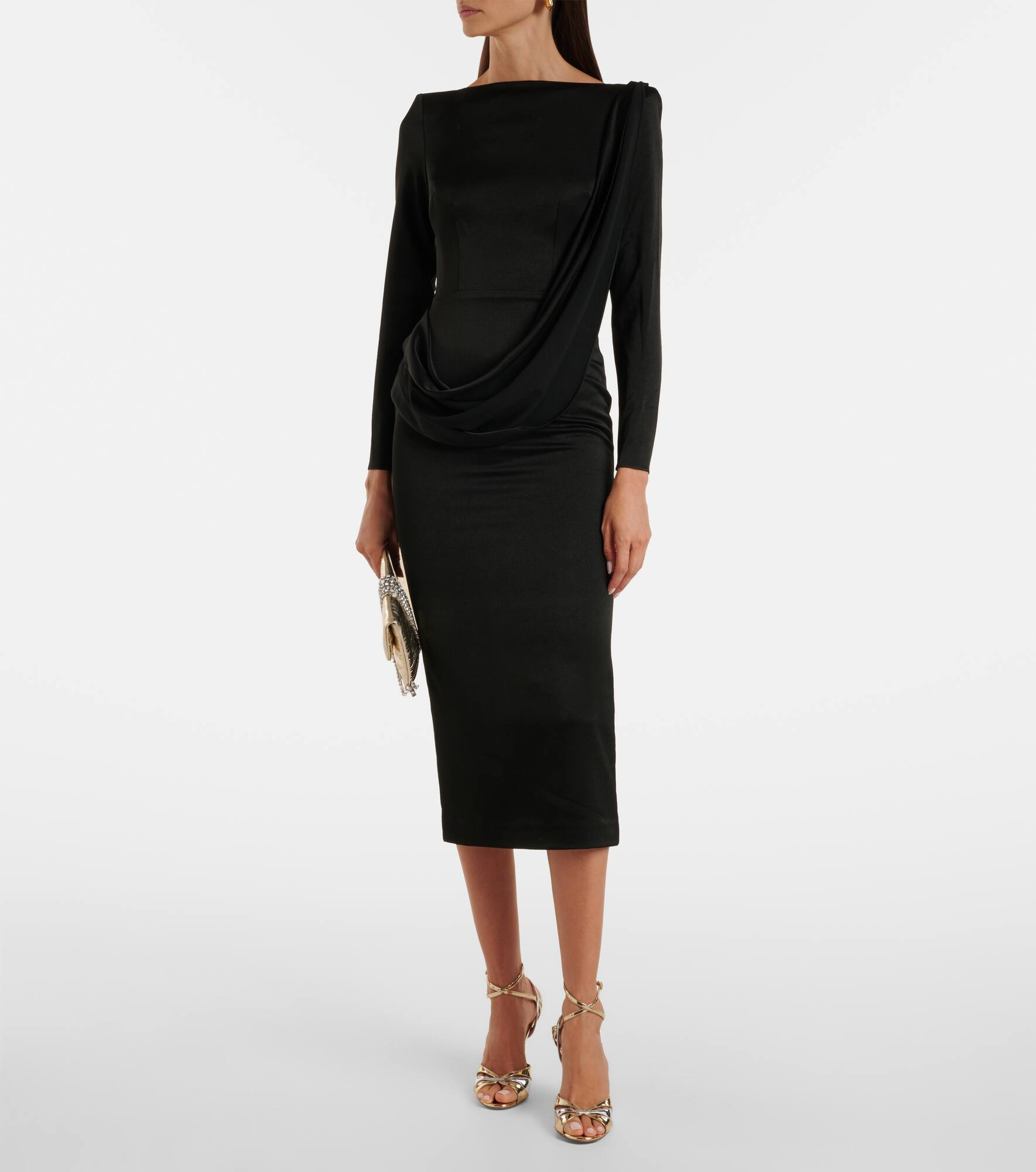 Asymmetric draped midi dress - 2