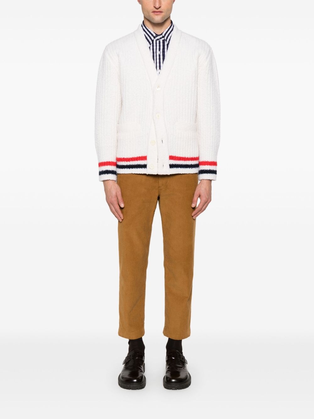 ribbed knit RWB stripe cardigan - 2