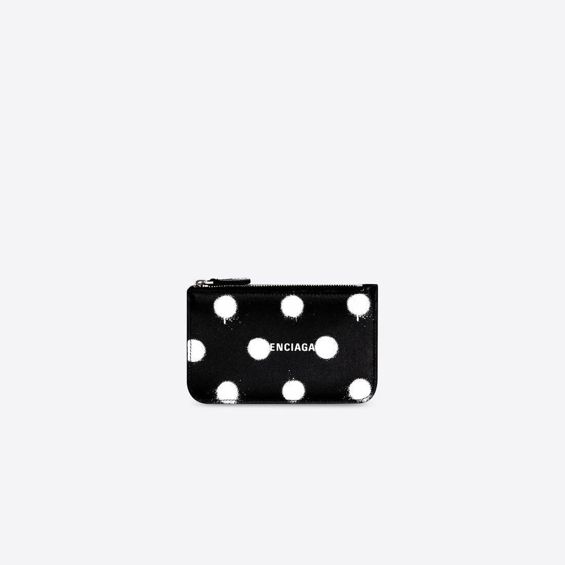 Women's Cash Large Long Coin And Card Holder In Sprayed Polka Dots Printed Smooth Calfskin in Black - 1
