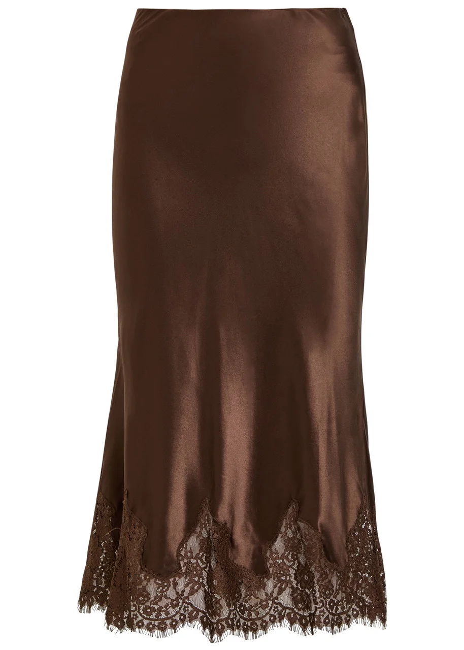 Reformation Carolina Lace-trim Silk Skirt - 1