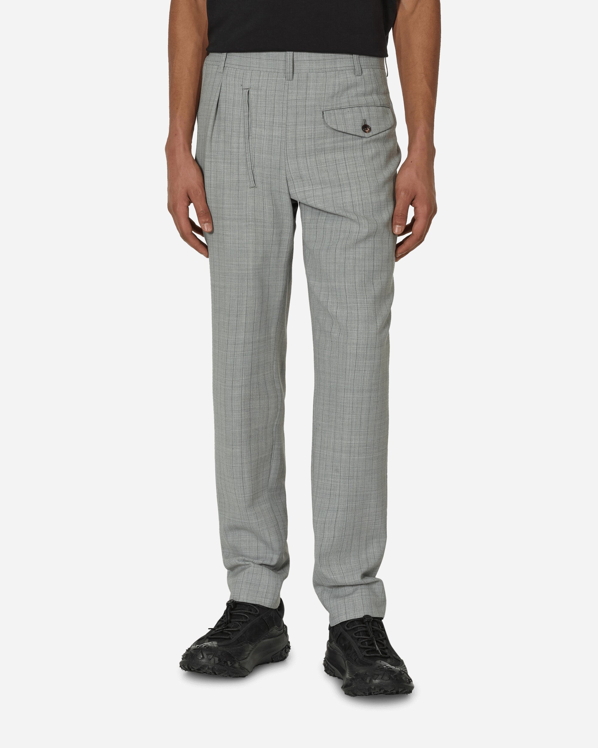 Deconstructed Checked Wool Trousers Grey - 1