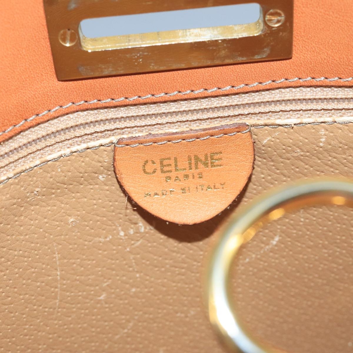 CELINE Macadam Canvas Hand Bag Pvc Leather White Gold - 15