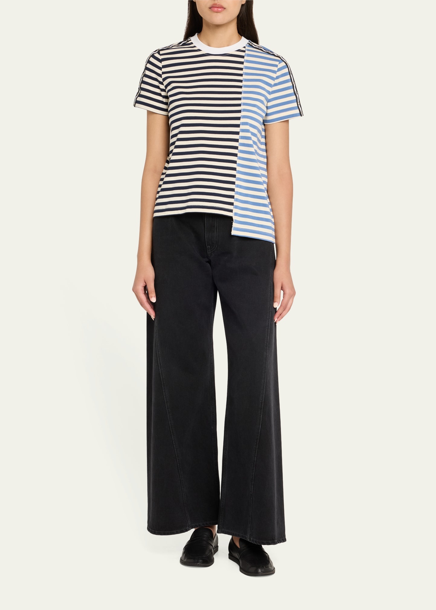 Stripe Patchwork Crewneck T-Shirt - 2