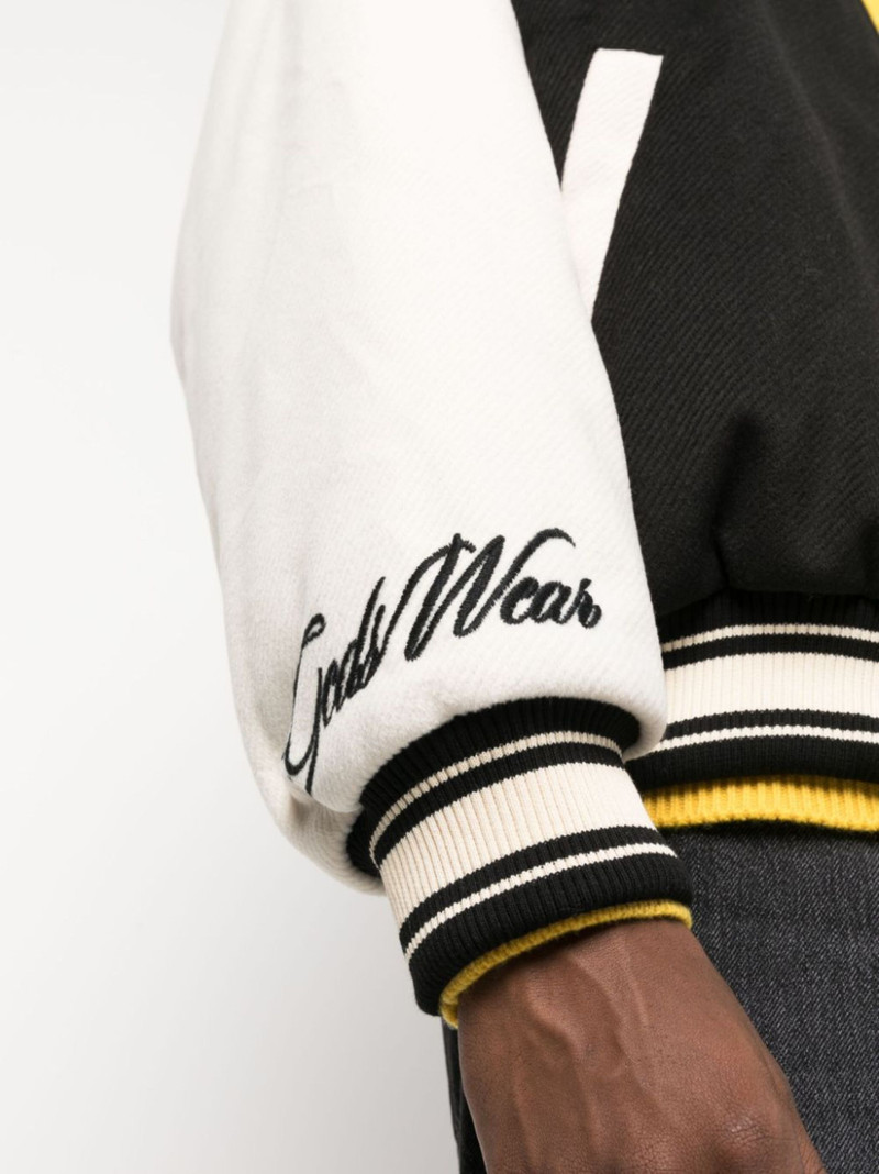 two-tone logo-patch bomber jacket 5