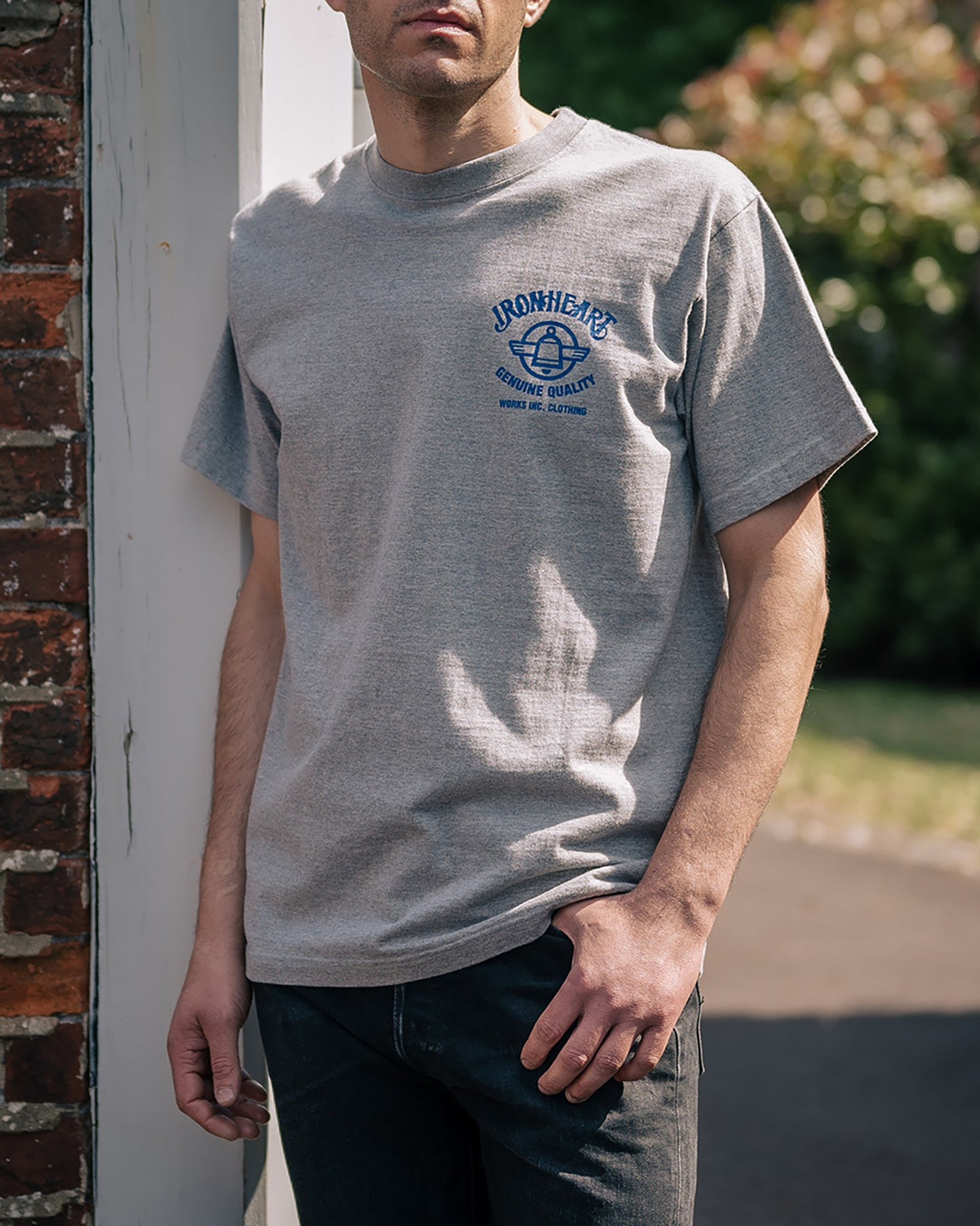 IHT-2403-GRY 7.5oz Printed Loopwheel Crew Neck T-Shirt - Gray - 4