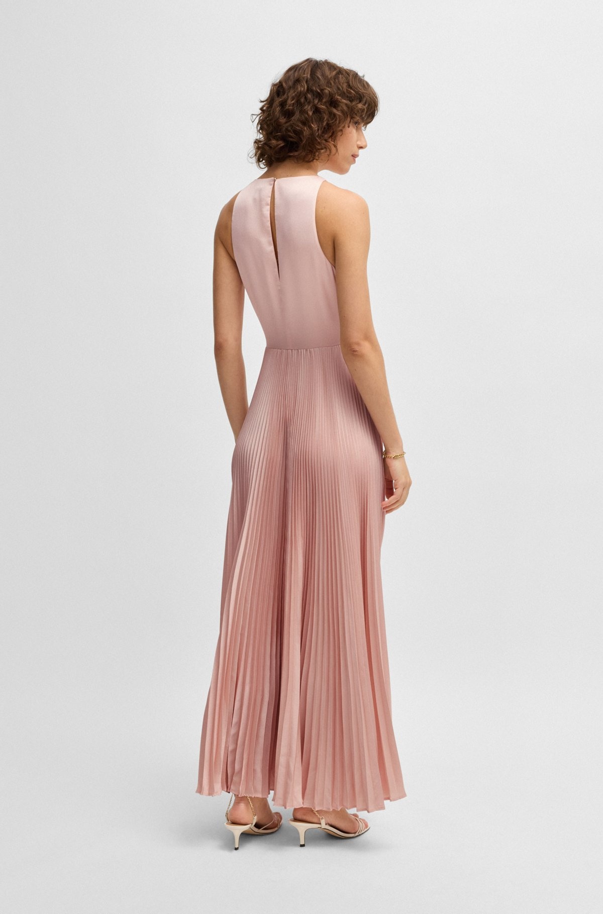 MAXI DRESS IN HAMMERED SATIN WITH PLISSÉ SKIRT - 4