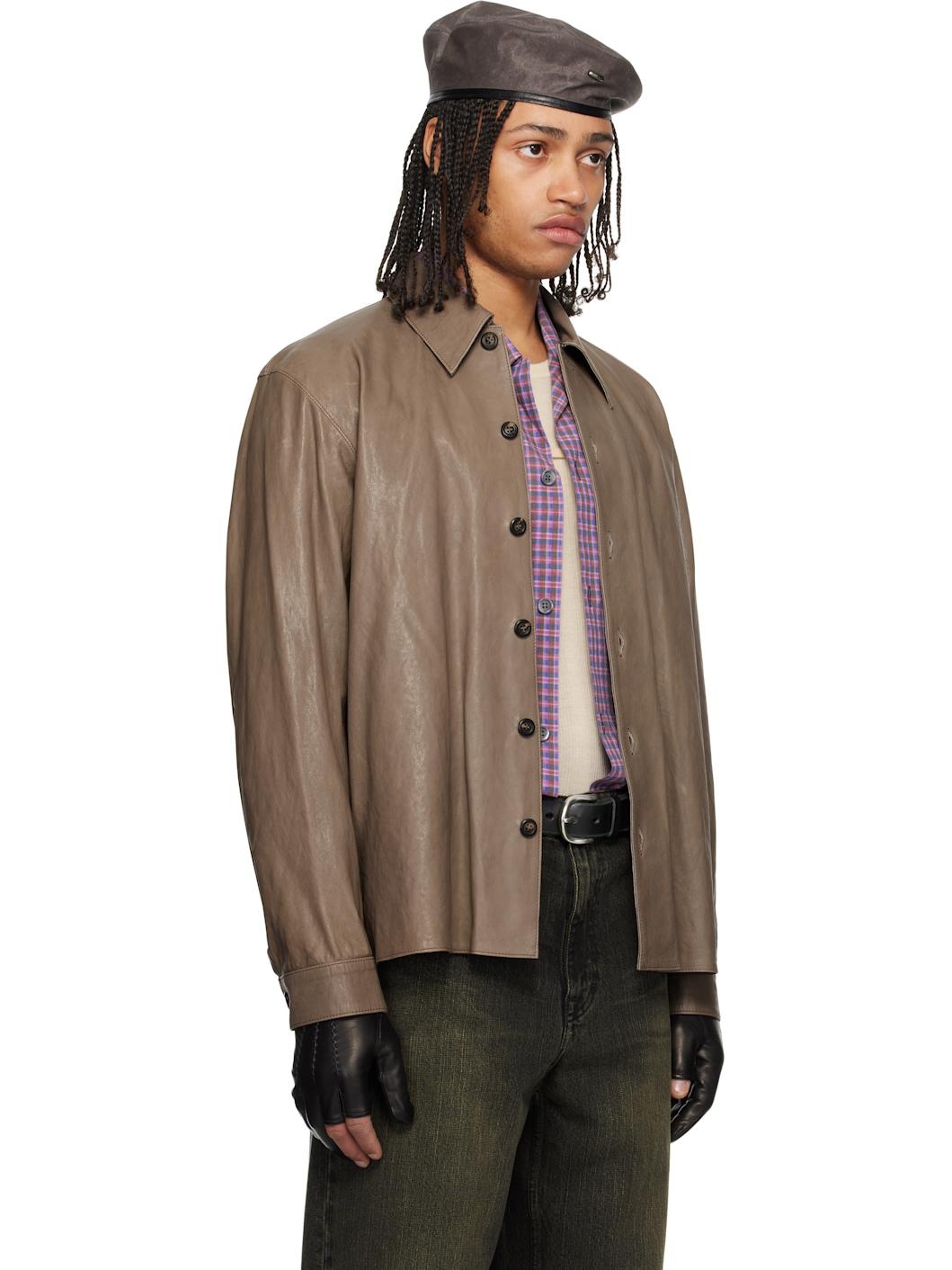 Taupe Welding Leather Shirt - 2