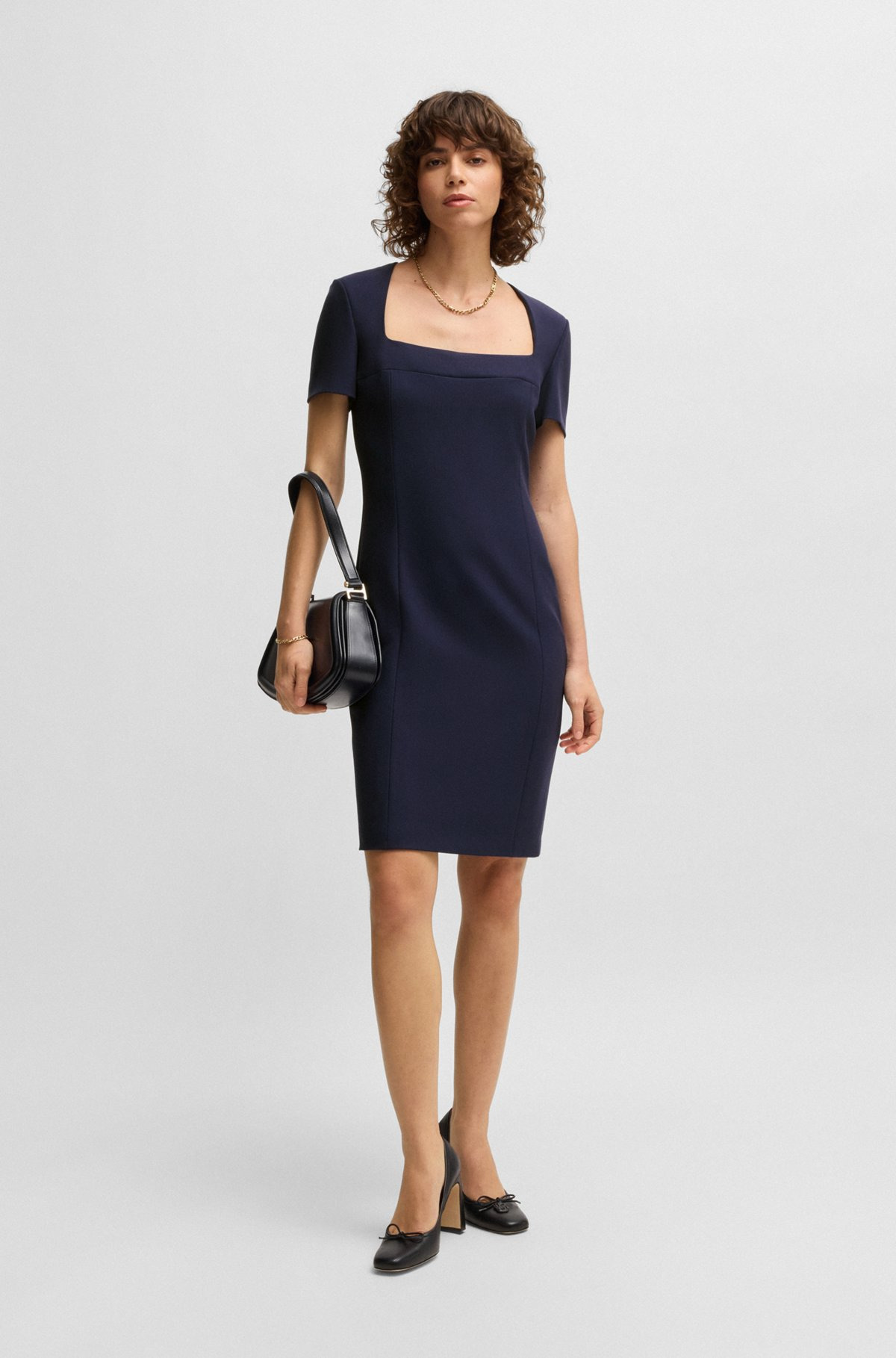 SQUARE-NECK SLIM-FIT DRESS IN STRETCH MATERIAL - 2