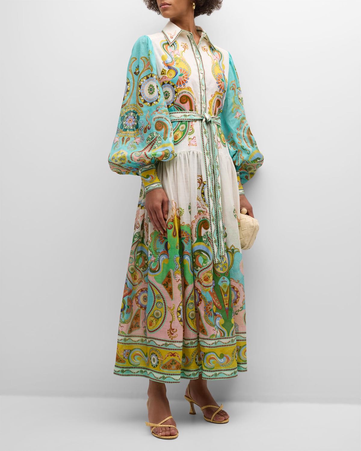 Pinball Balloon-Sleeve Paisley Maxi Shirtdress - 3