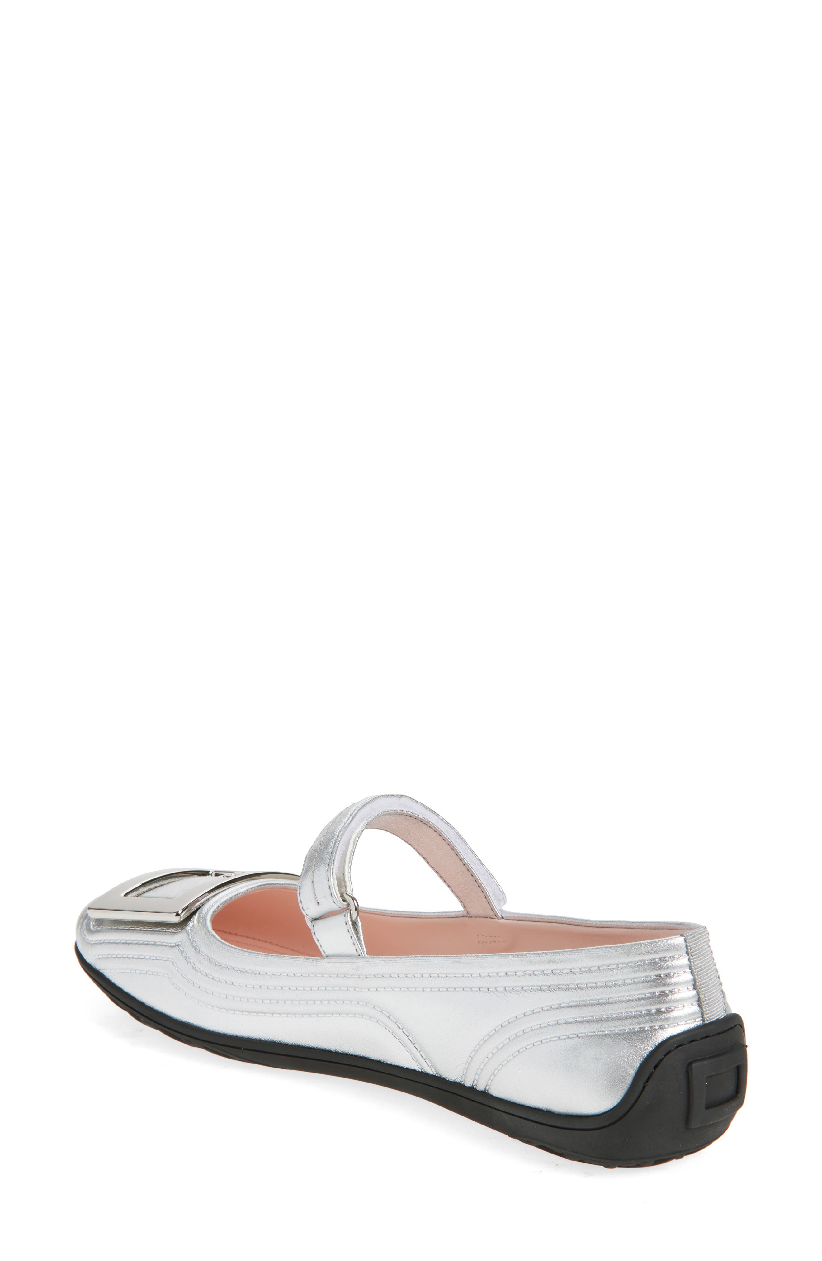 Roger Vivier Viv Low Quilted Metallic Leather Mary Jane Ballet Flat in Argento .silver at Nordstrom - 2