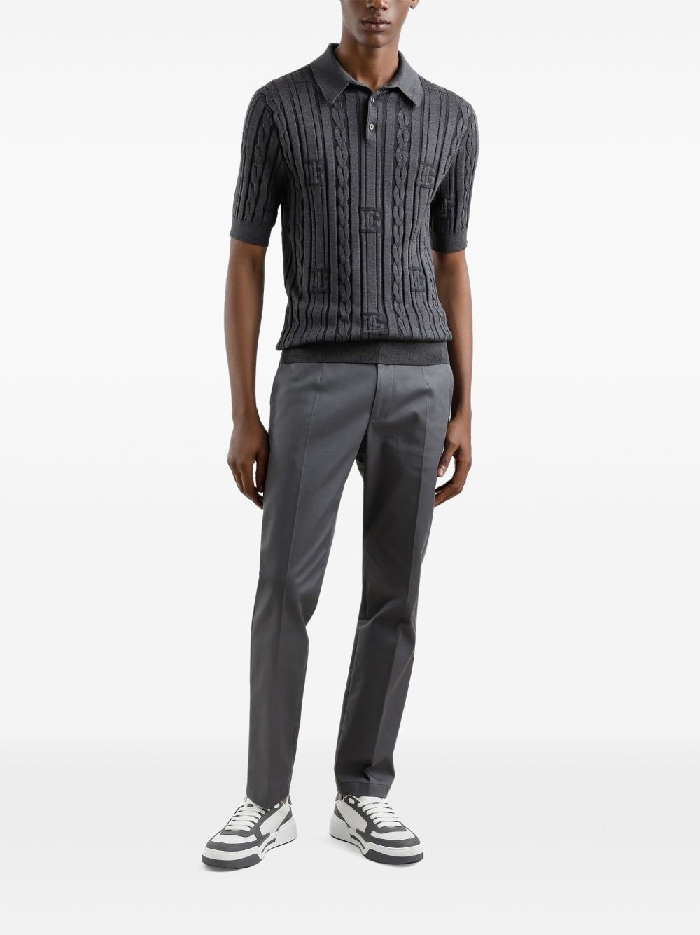 cable-knit effect polo shirt - 2