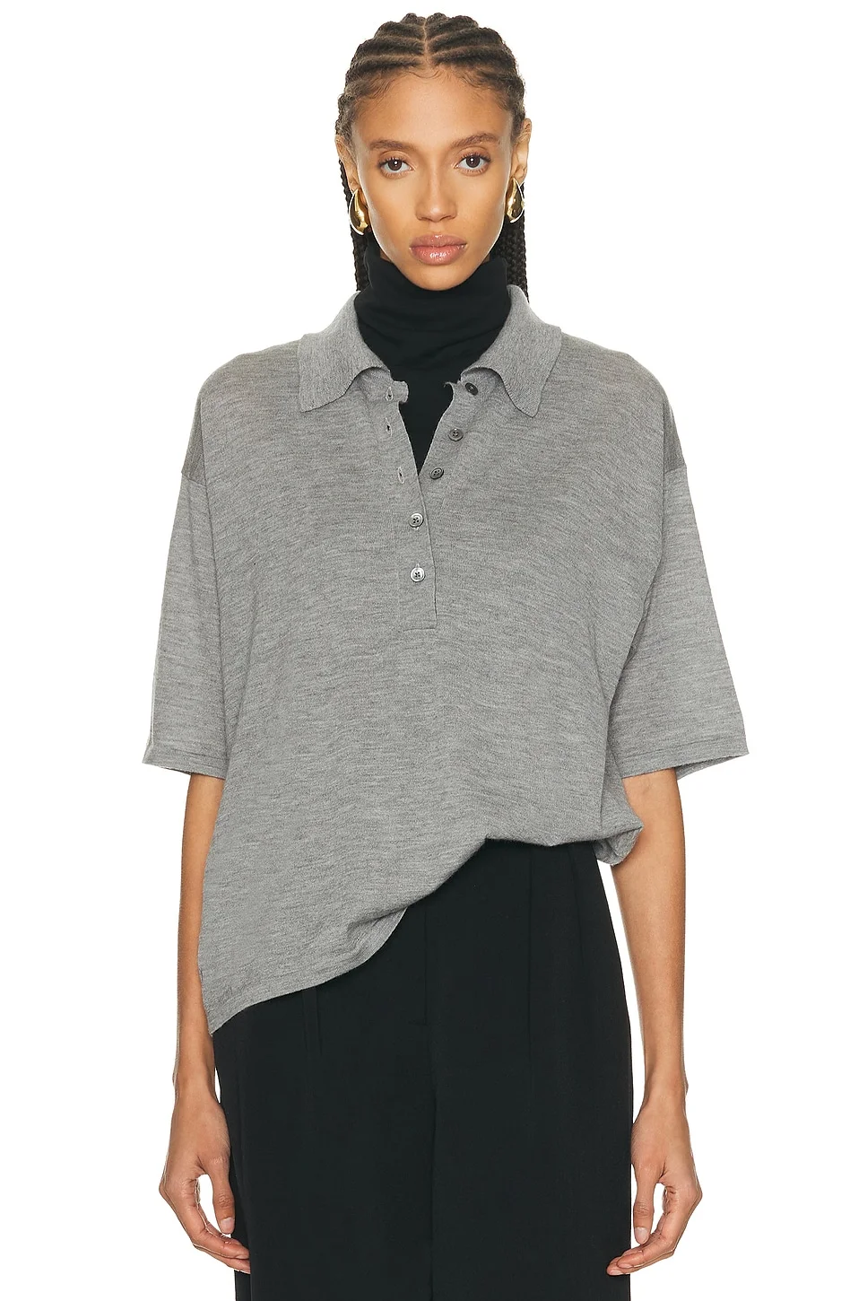 Oversized Cashmere Polo Top - 1
